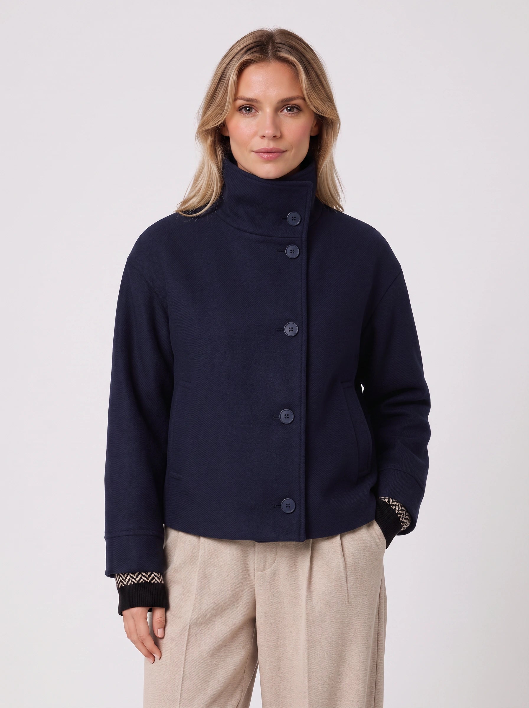 Altonne High-Neck Button Front Jacket – Women Cropped Blazer Coat Casual Workwear Office Structured Jacket