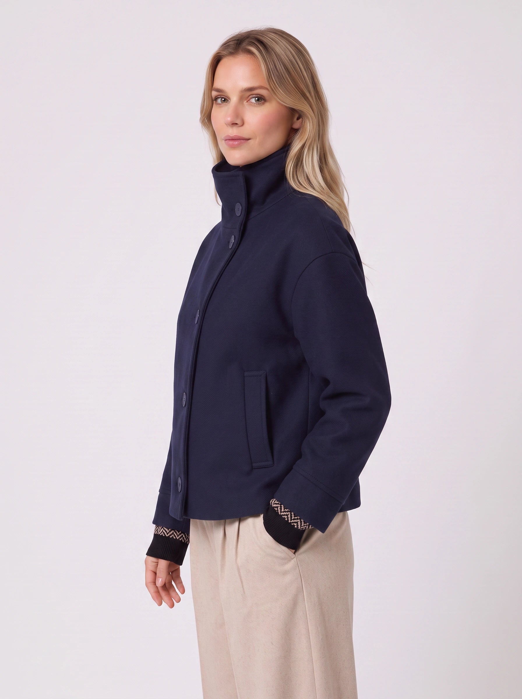 Altonne High-Neck Button Front Jacket – Women Cropped Blazer Coat Casual Workwear Office Structured Jacket