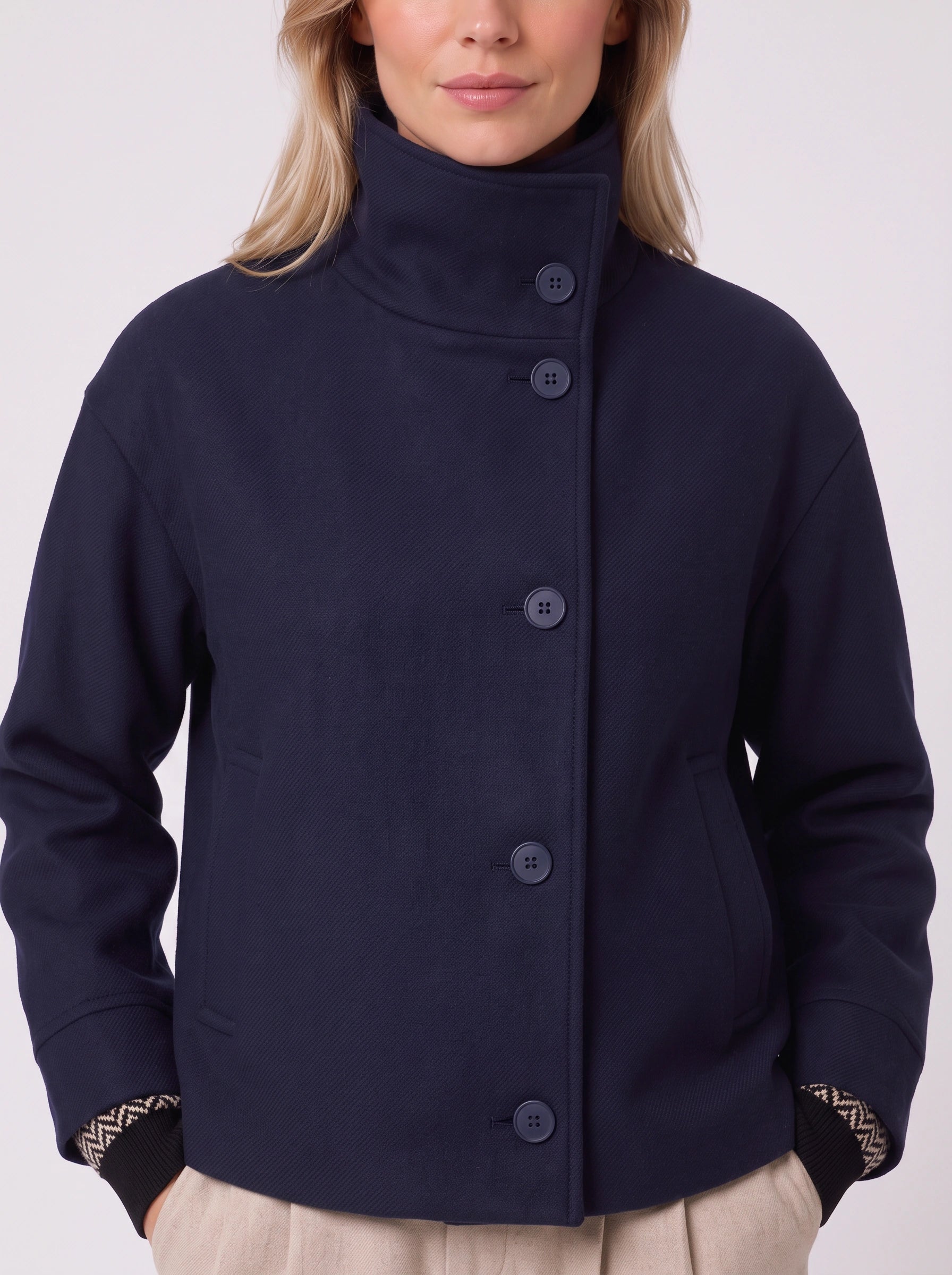 Altonne High-Neck Button Front Jacket – Women Cropped Blazer Coat Casual Workwear Office Structured Jacket