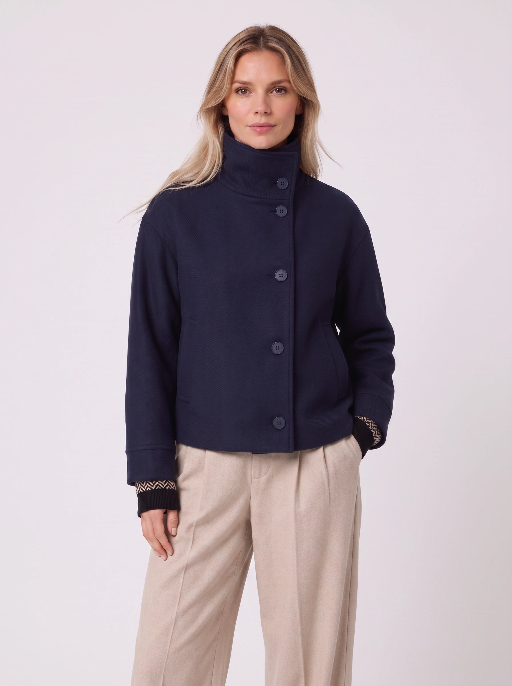 Altonne High-Neck Button Front Jacket – Women Cropped Blazer Coat Casual Workwear Office Structured Jacket