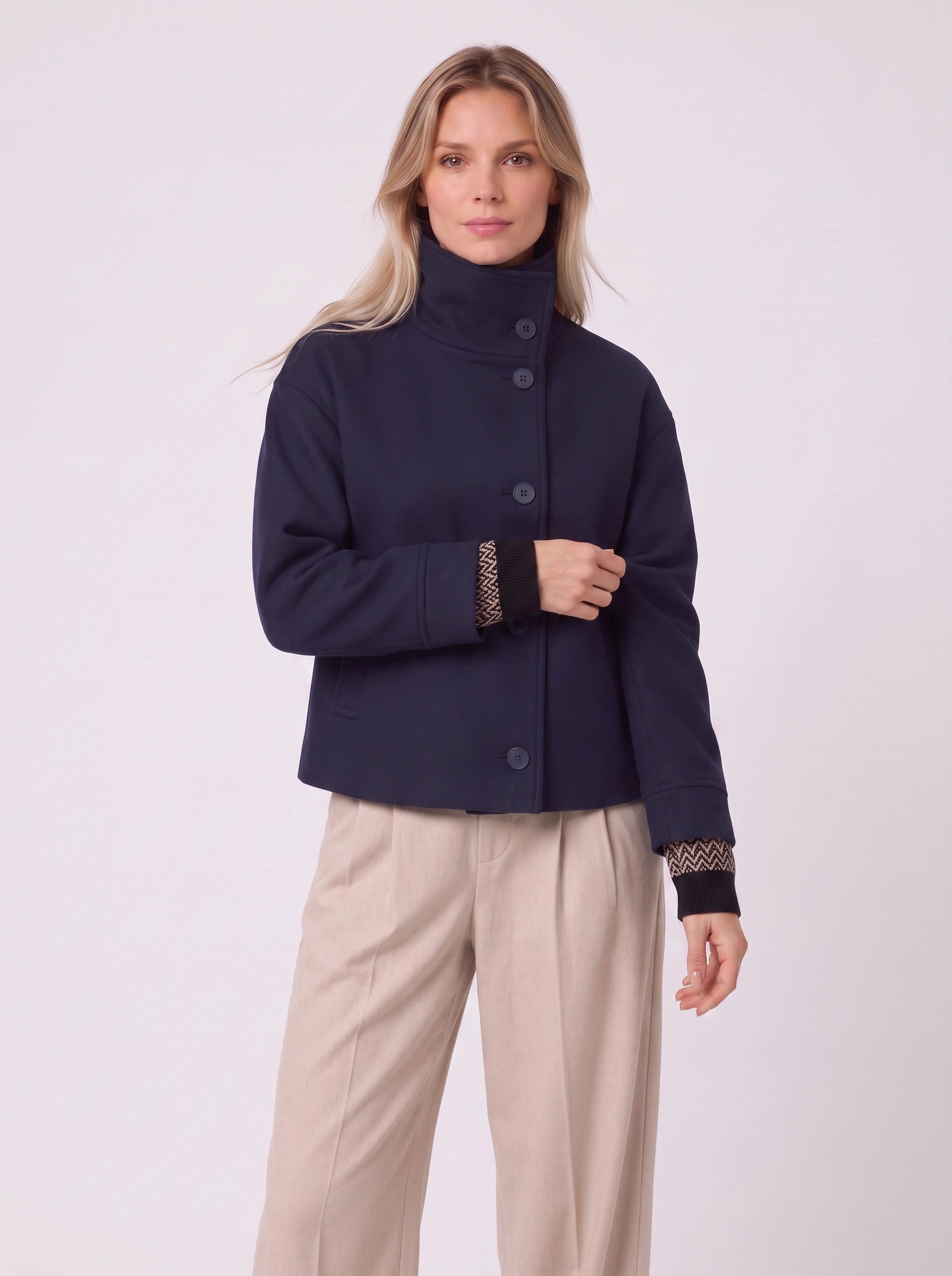 Altonne High-Neck Button Front Jacket – Women Cropped Blazer Coat Casual Workwear Office Structured Jacket