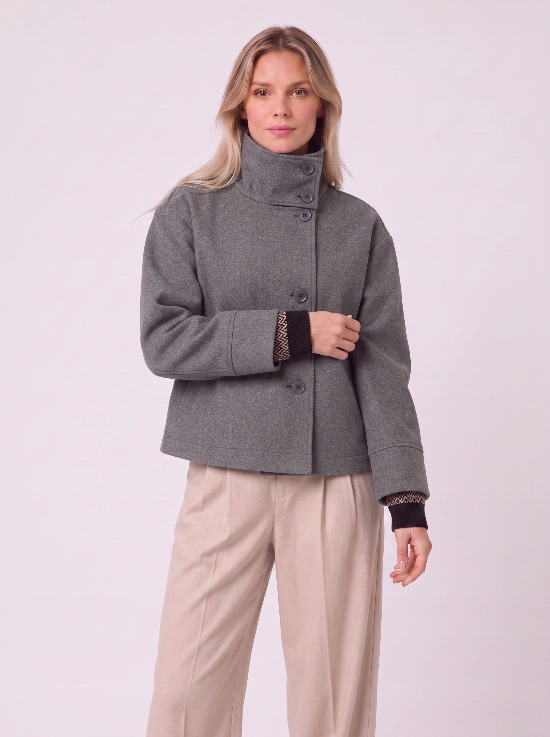 Altonne High-Neck Button Front Jacket – Women Cropped Blazer Coat Casual Workwear Office Structured Jacket