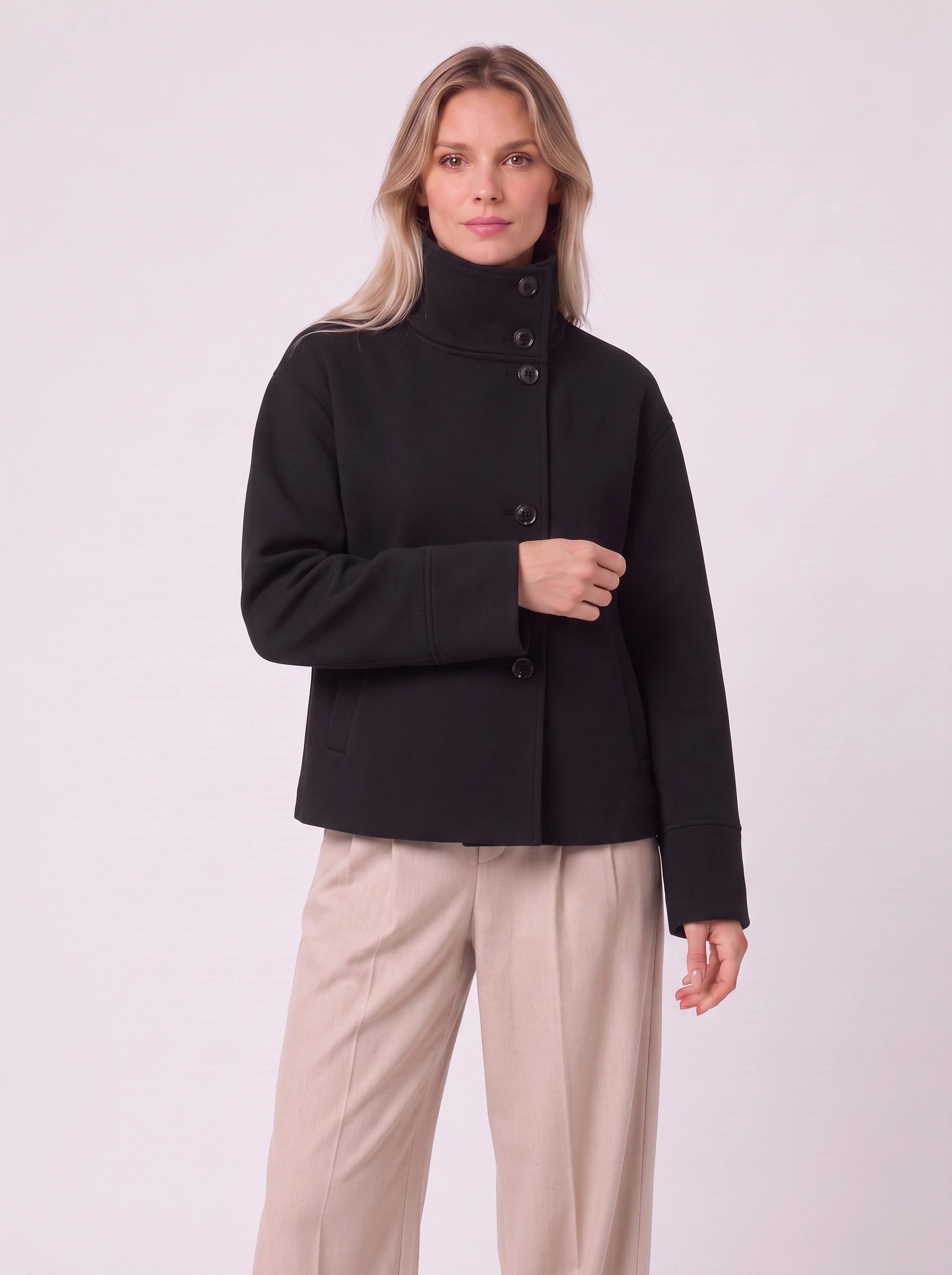 Altonne High-Neck Button Front Jacket – Women Cropped Blazer Coat Casual Workwear Office Structured Jacket