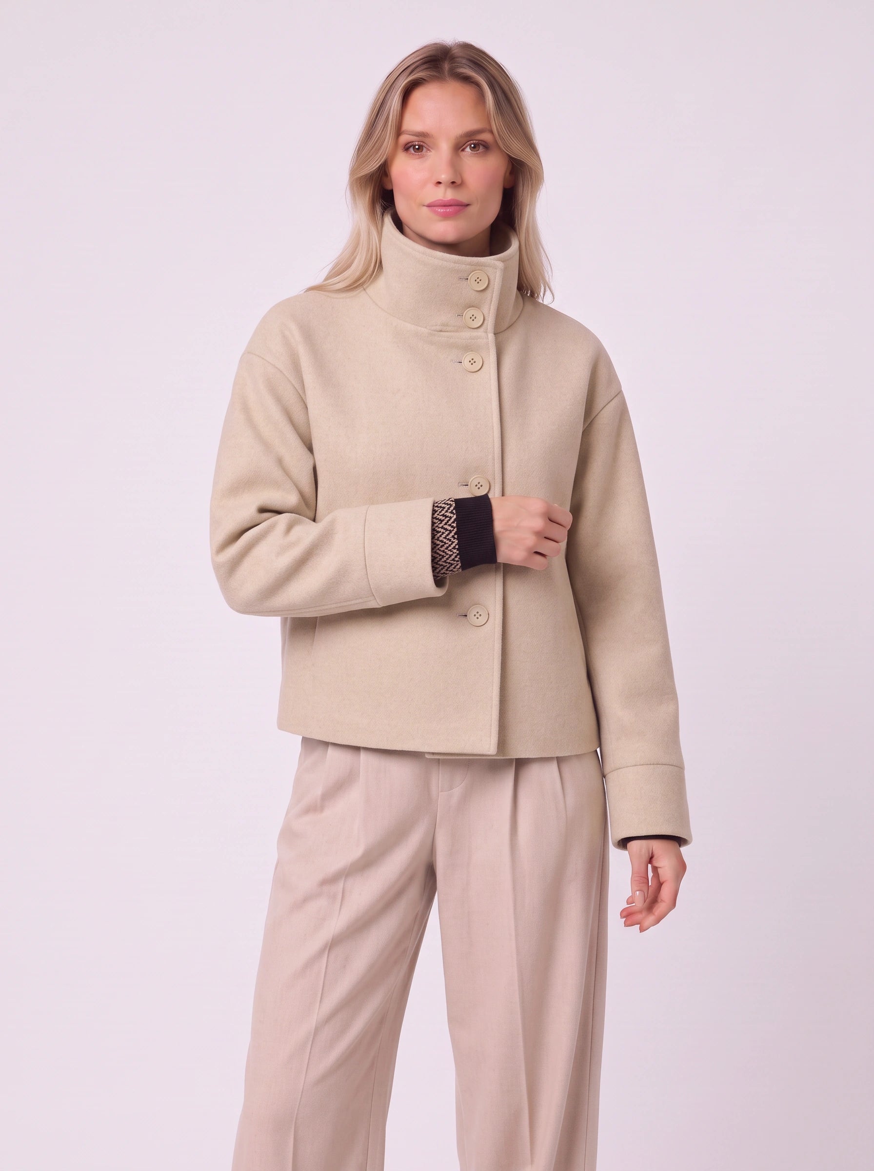 Altonne High-Neck Button Front Jacket – Women Cropped Blazer Coat Casual Workwear Office Structured Jacket