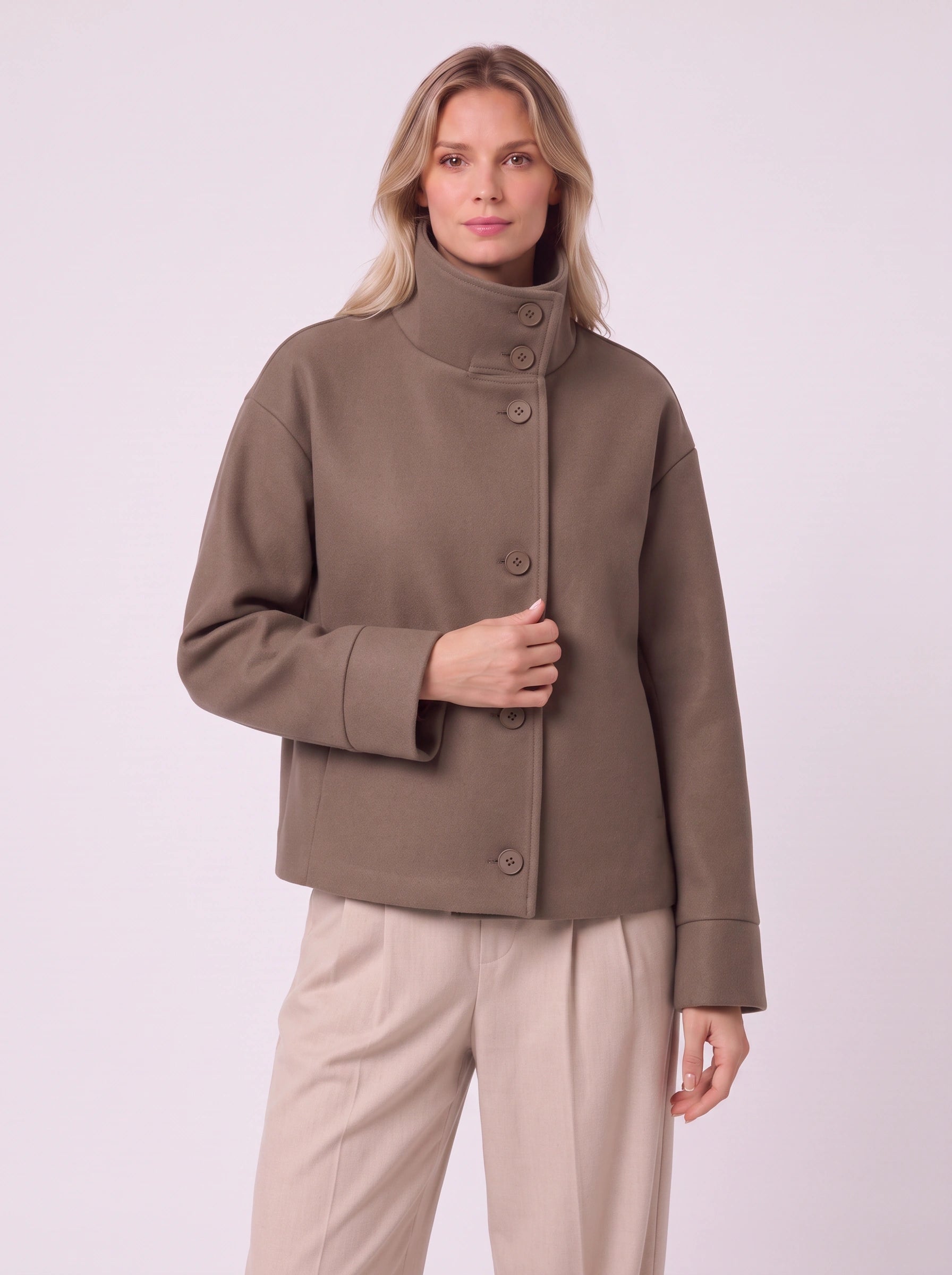 Altonne High-Neck Button Front Jacket – Women Cropped Blazer Coat Casual Workwear Office Structured Jacket