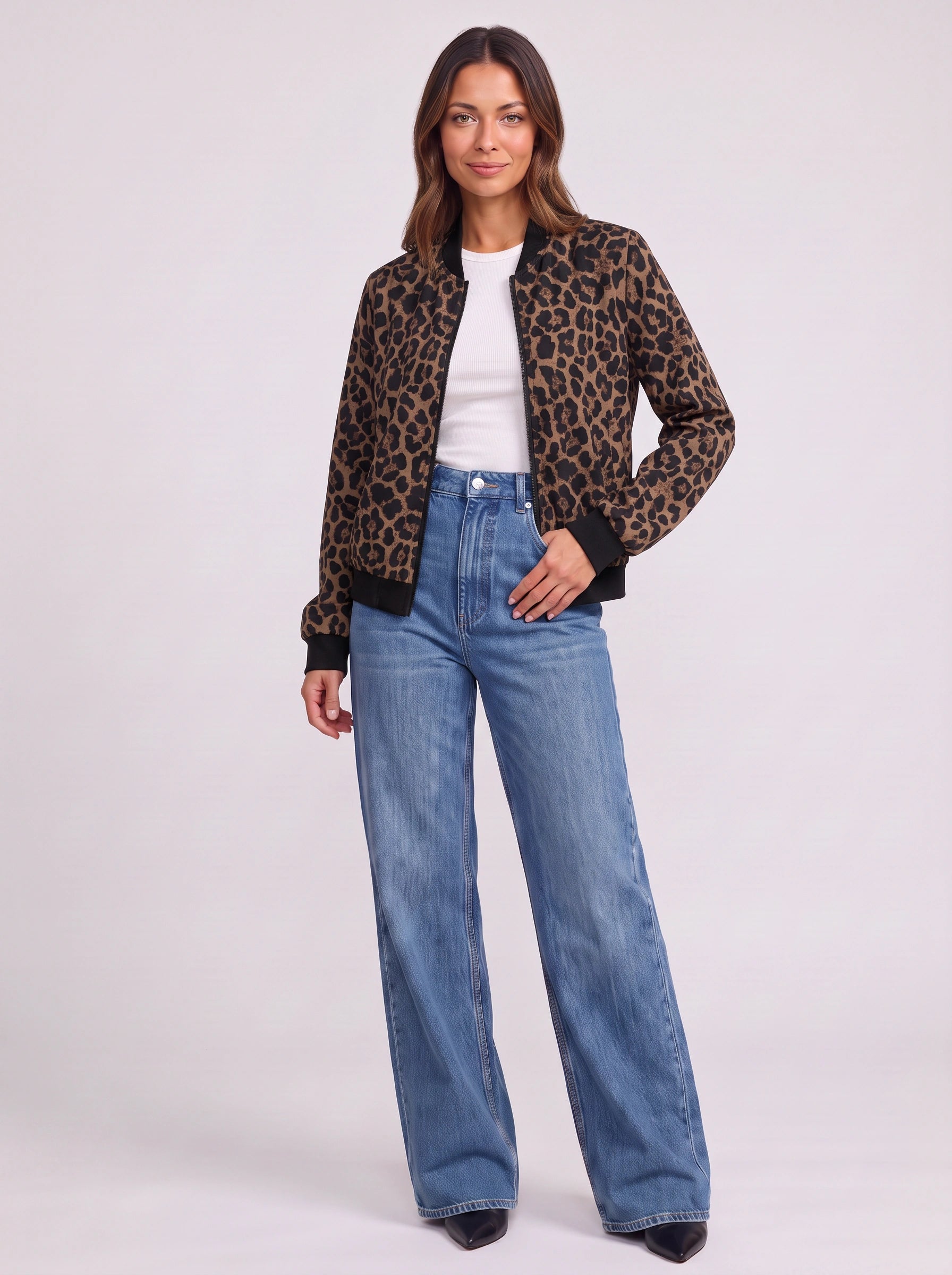 Lustren Cropped Bomber Jacket – Metallic Sheen Women Casual Streetwear Zip Front Ribbed Cuff Winter Jacket