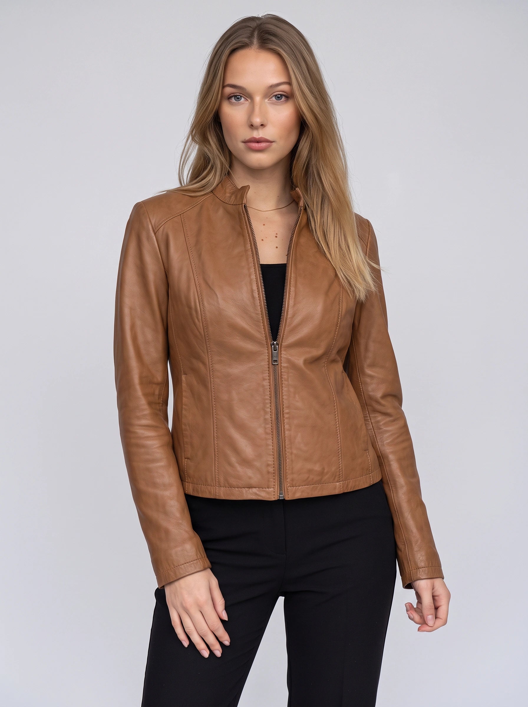 Rionach Fitted Moto Leather Jacket – Women Cropped Biker Outerwear Winter Smart Casual Leather Jacket