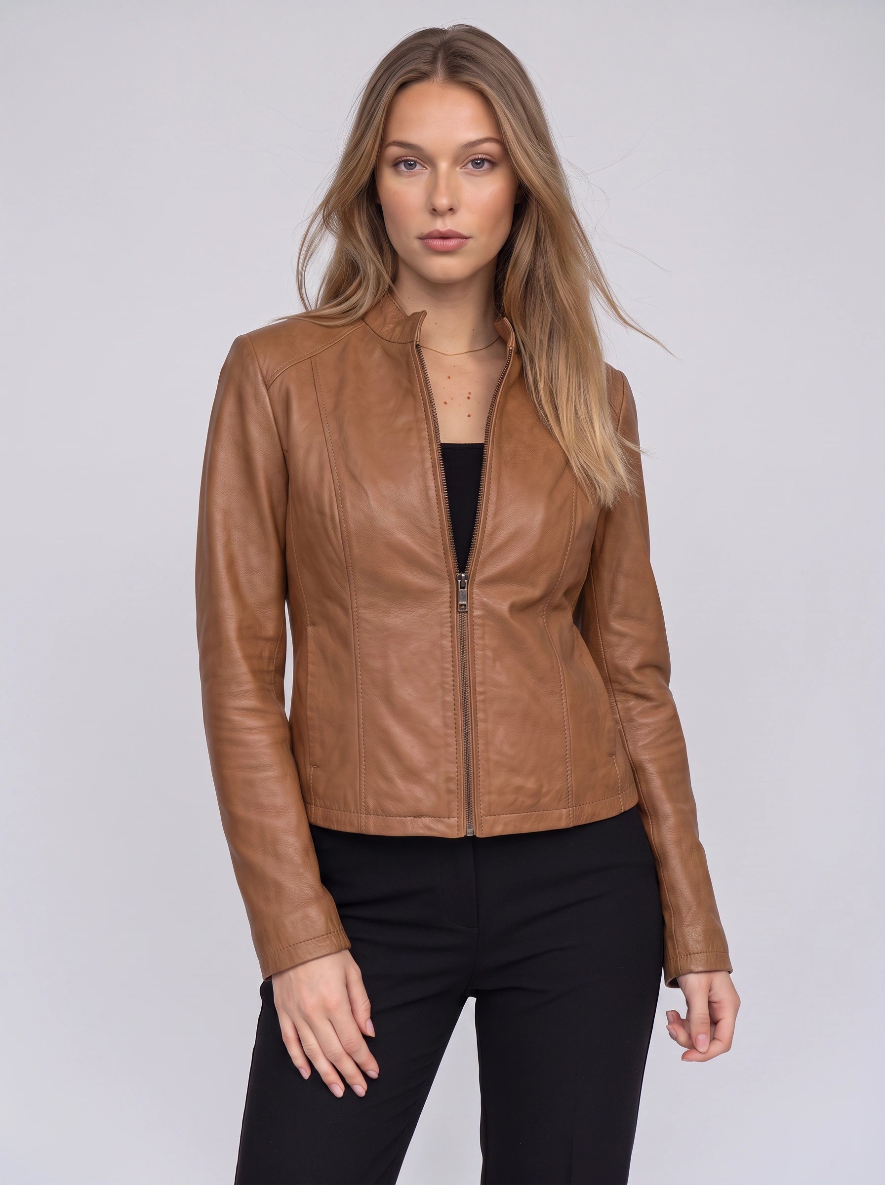Rionach Fitted Moto Leather Jacket – Women Cropped Biker Outerwear Winter Smart Casual Leather Jacket