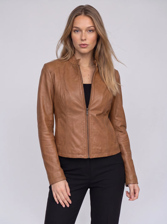 Rionach Fitted Moto Leather Jacket – Women Cropped Biker Outerwear Winter Smart Casual Leather Jacket