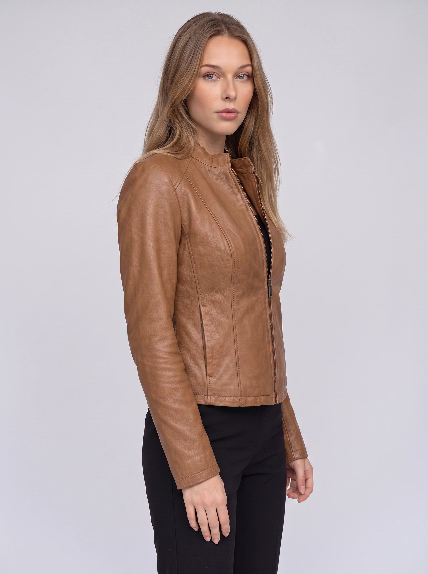 Rionach Fitted Moto Leather Jacket – Women Cropped Biker Outerwear Winter Smart Casual Leather Jacket