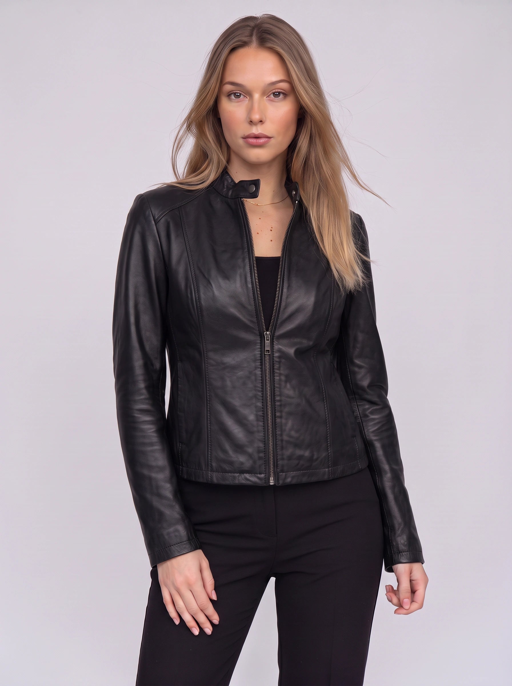 Rionach Fitted Moto Leather Jacket – Women Cropped Biker Outerwear Winter Smart Casual Leather Jacket