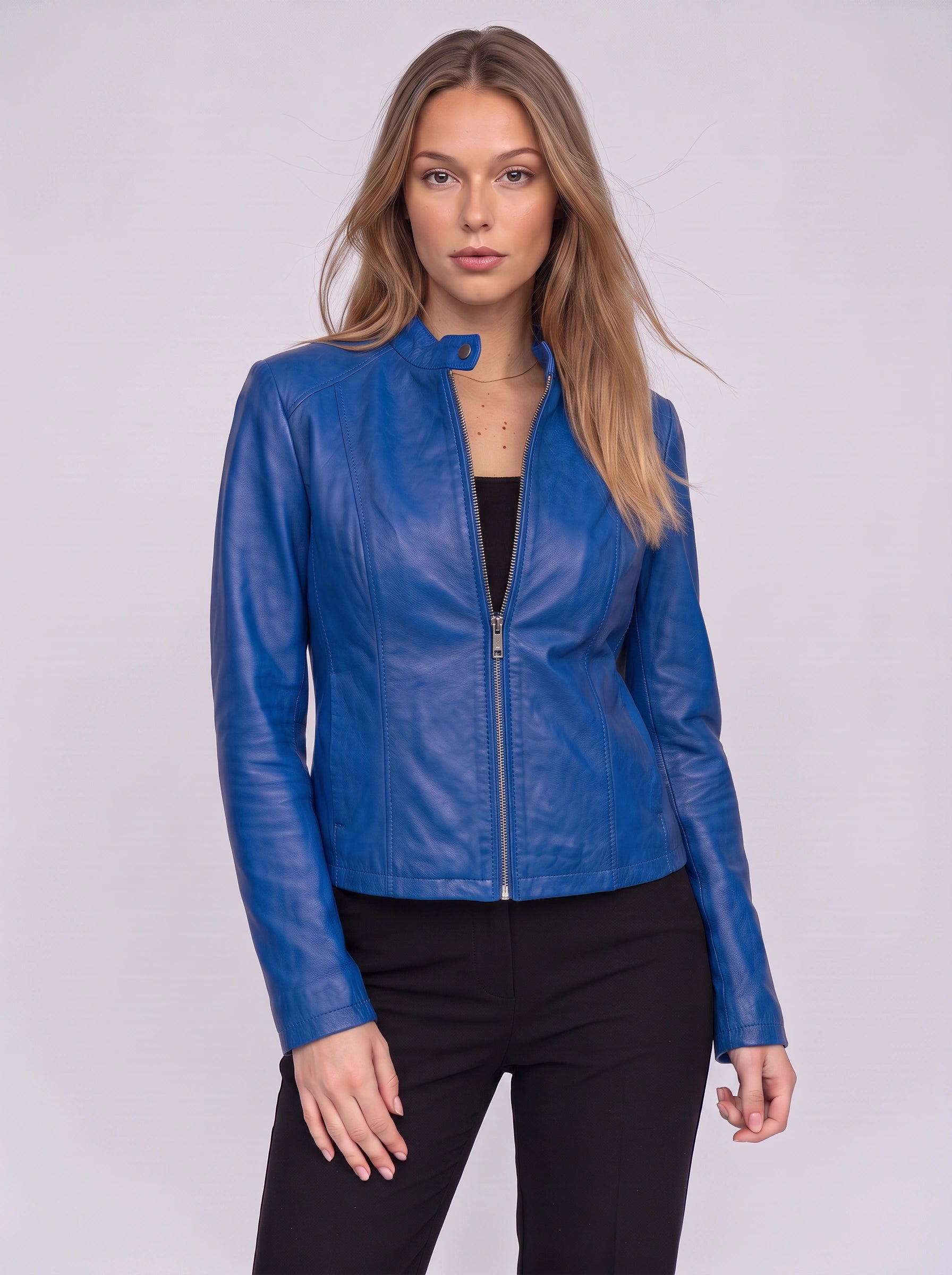 Rionach Fitted Moto Leather Jacket – Women Cropped Biker Outerwear Winter Smart Casual Leather Jacket