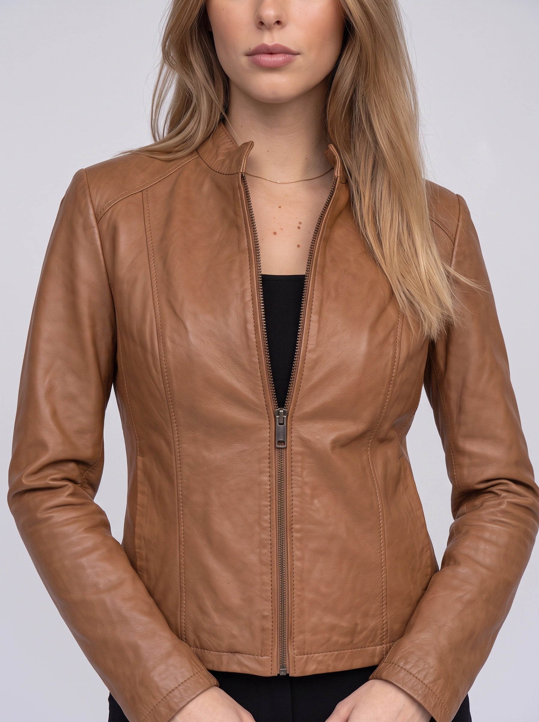 Rionach Fitted Moto Leather Jacket – Women Cropped Biker Outerwear Winter Smart Casual Leather Jacket