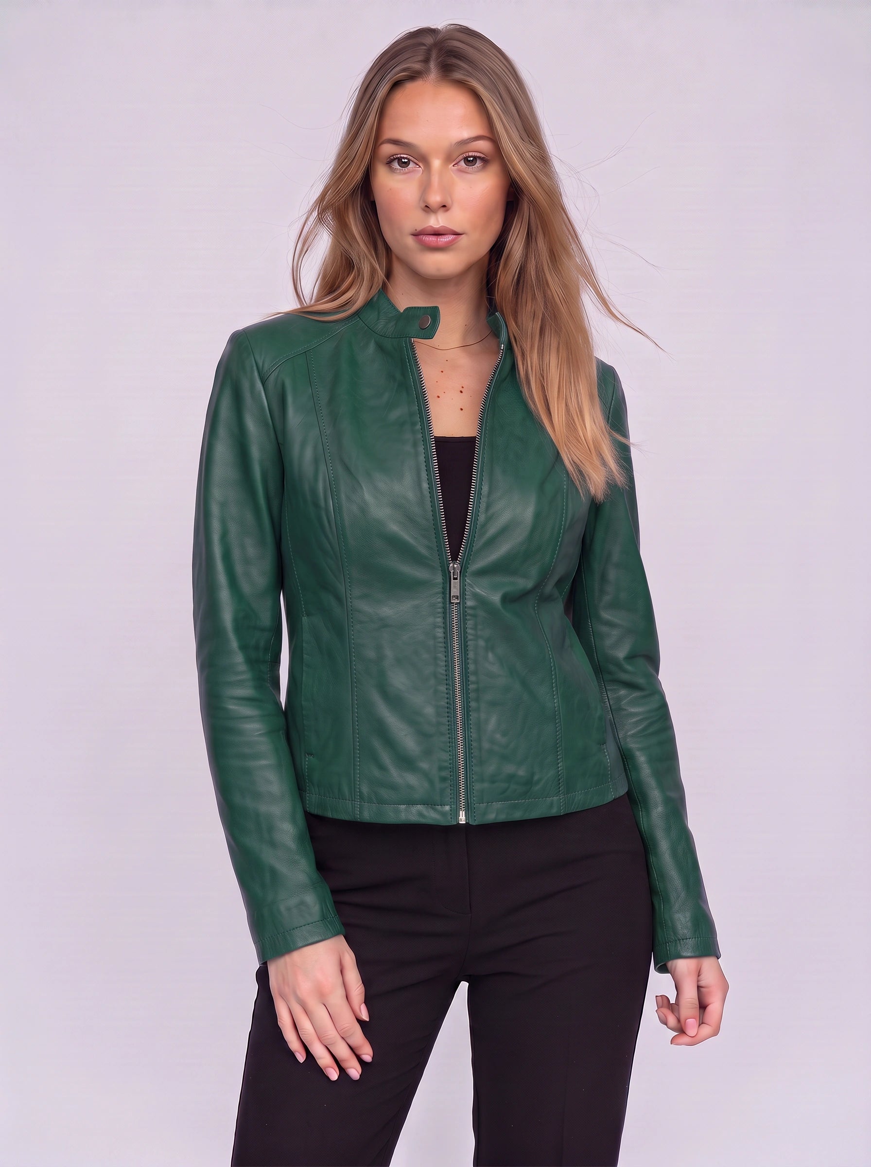 Rionach Fitted Moto Leather Jacket – Women Cropped Biker Outerwear Winter Smart Casual Leather Jacket