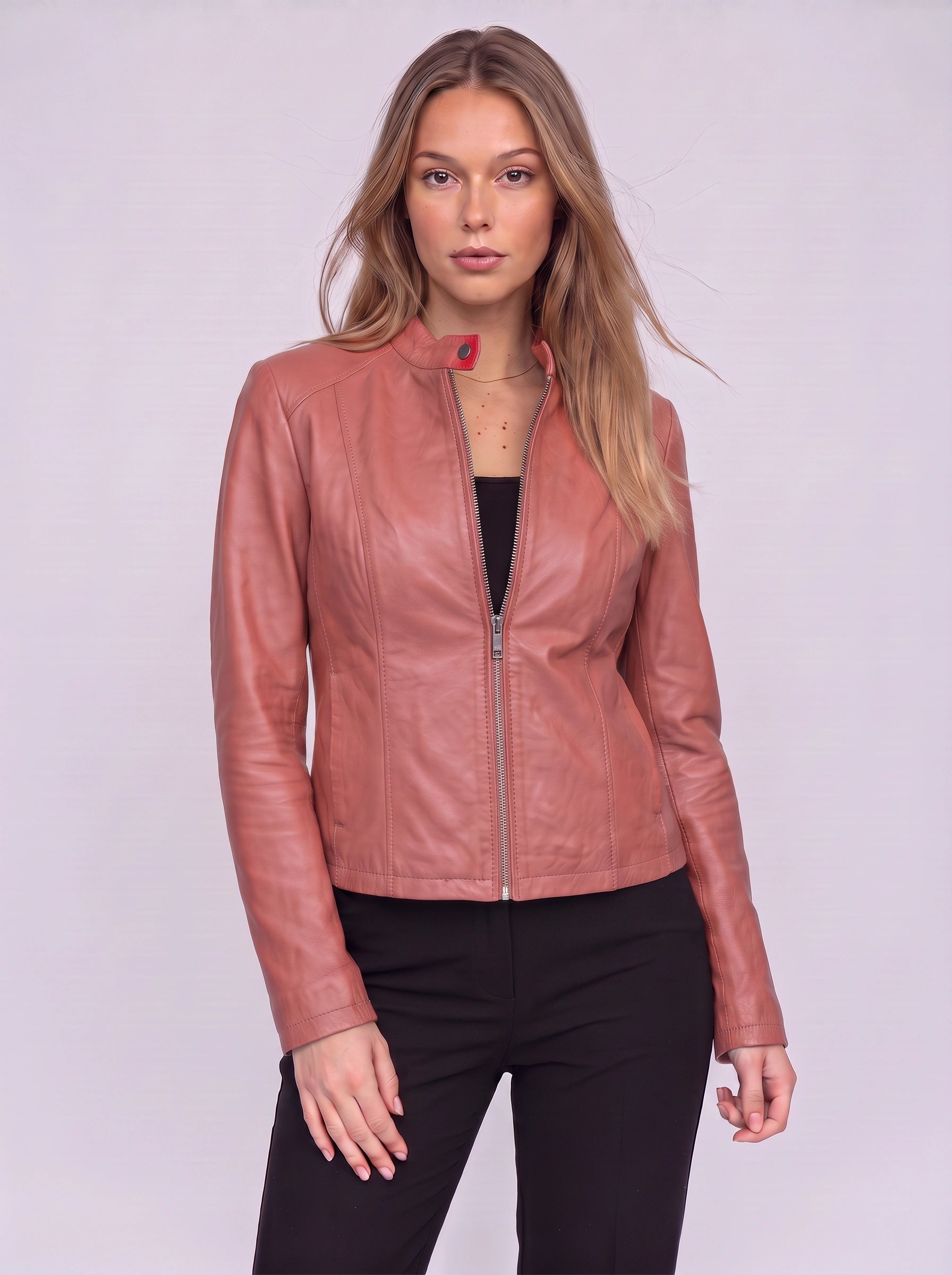 Rionach Fitted Moto Leather Jacket – Women Cropped Biker Outerwear Winter Smart Casual Leather Jacket