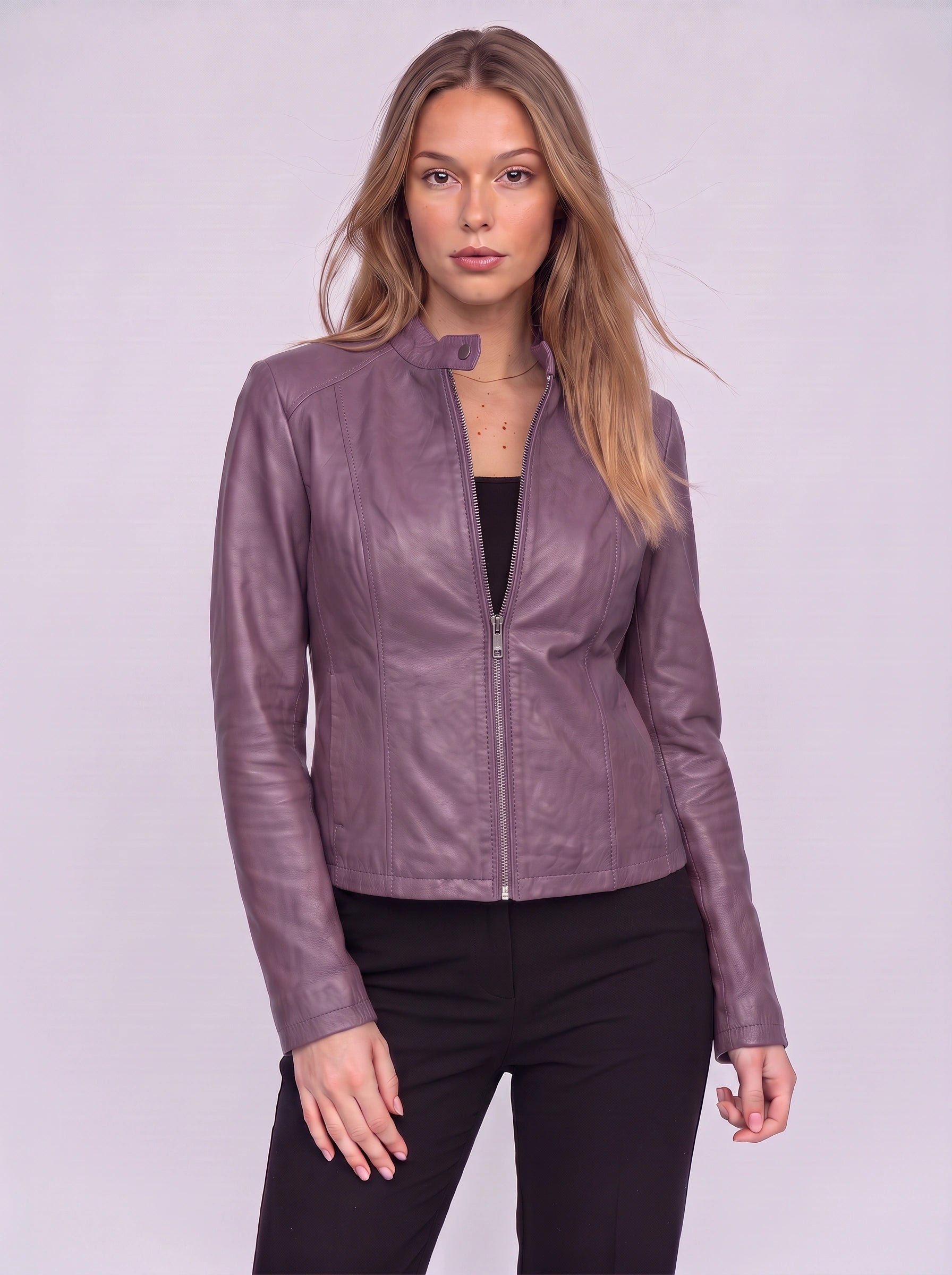 Rionach Fitted Moto Leather Jacket – Women Cropped Biker Outerwear Winter Smart Casual Leather Jacket