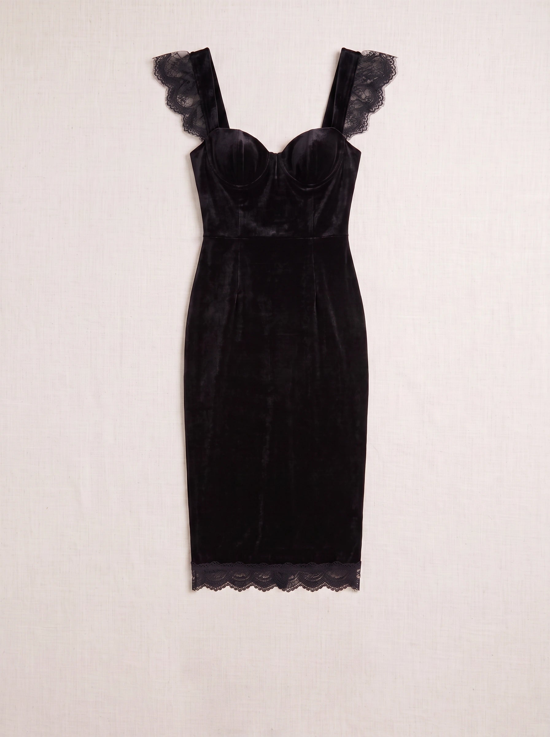 Velour Lace Trim Bustier Midi Dress – Velvet Bodycon Women Formal Cocktail Party Evening Midi Dress