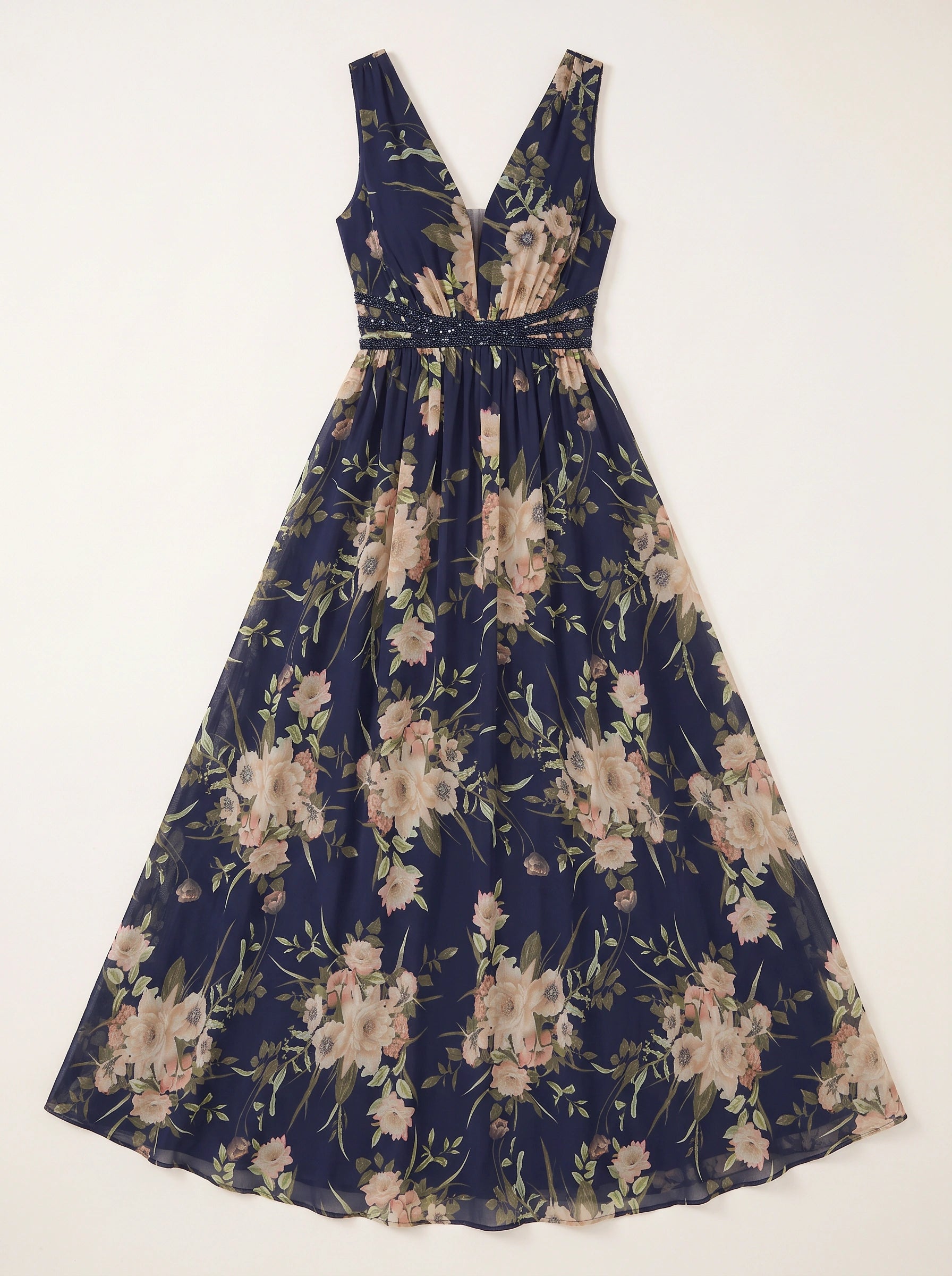 Florente Embellished V-Neck Maxi Dress – Formal Wedding Guest Women Winter Evening Elegant Floral Maxi Dress
