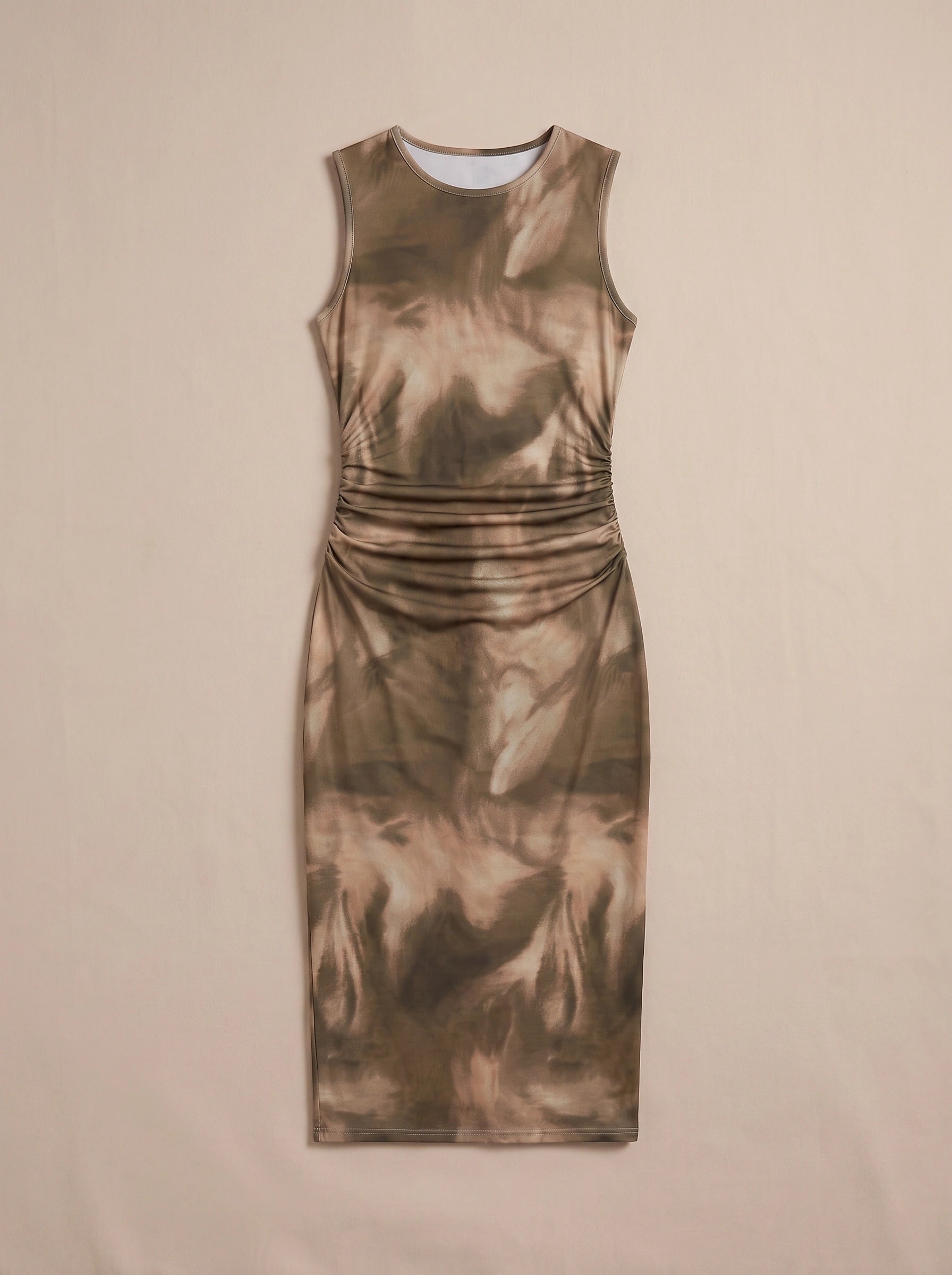 Brumosa Ruched Sleeveless Midi Dress – Tie Dye Bodycon Women Cocktail Wedding Guest Midi Dress
