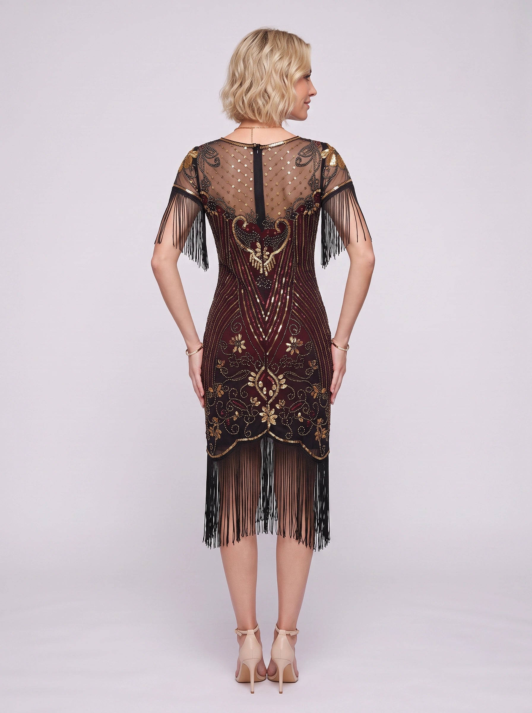 Franelle Beaded Fringe Midi Dress – 1920s Flapper Gatsby Sequin Party Women Vintage Cocktail Dress