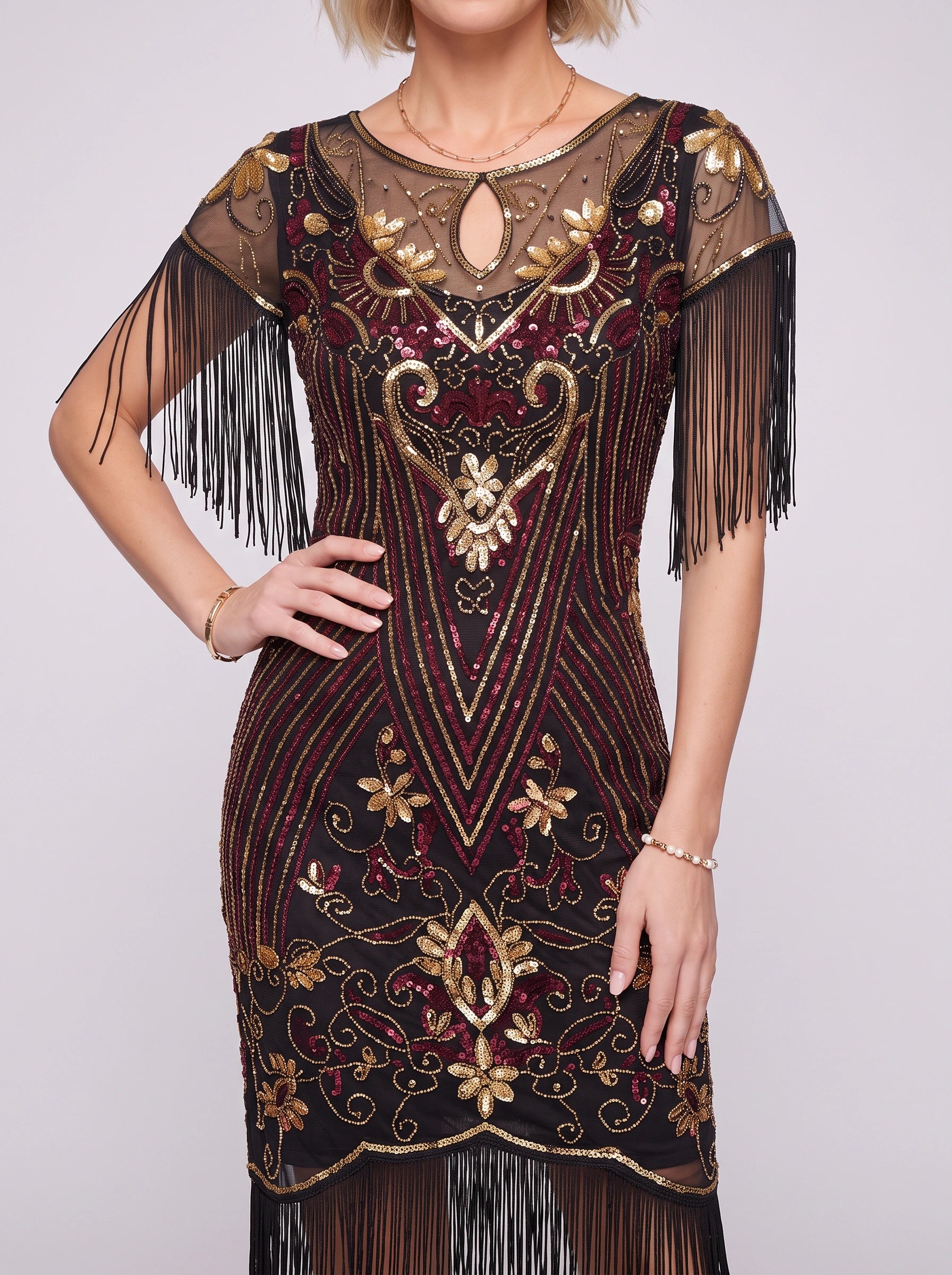 Franelle Beaded Fringe Midi Dress – 1920s Flapper Gatsby Sequin Party Women Vintage Cocktail Dress