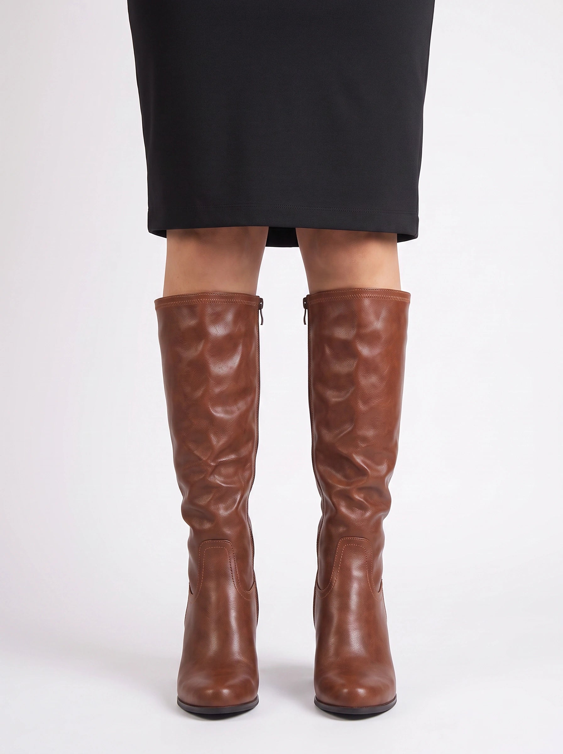 Corteza Knee High Block Heel Boots – Women Leather Winter Heeled Boots Side Zip Ladies Fashion Boots