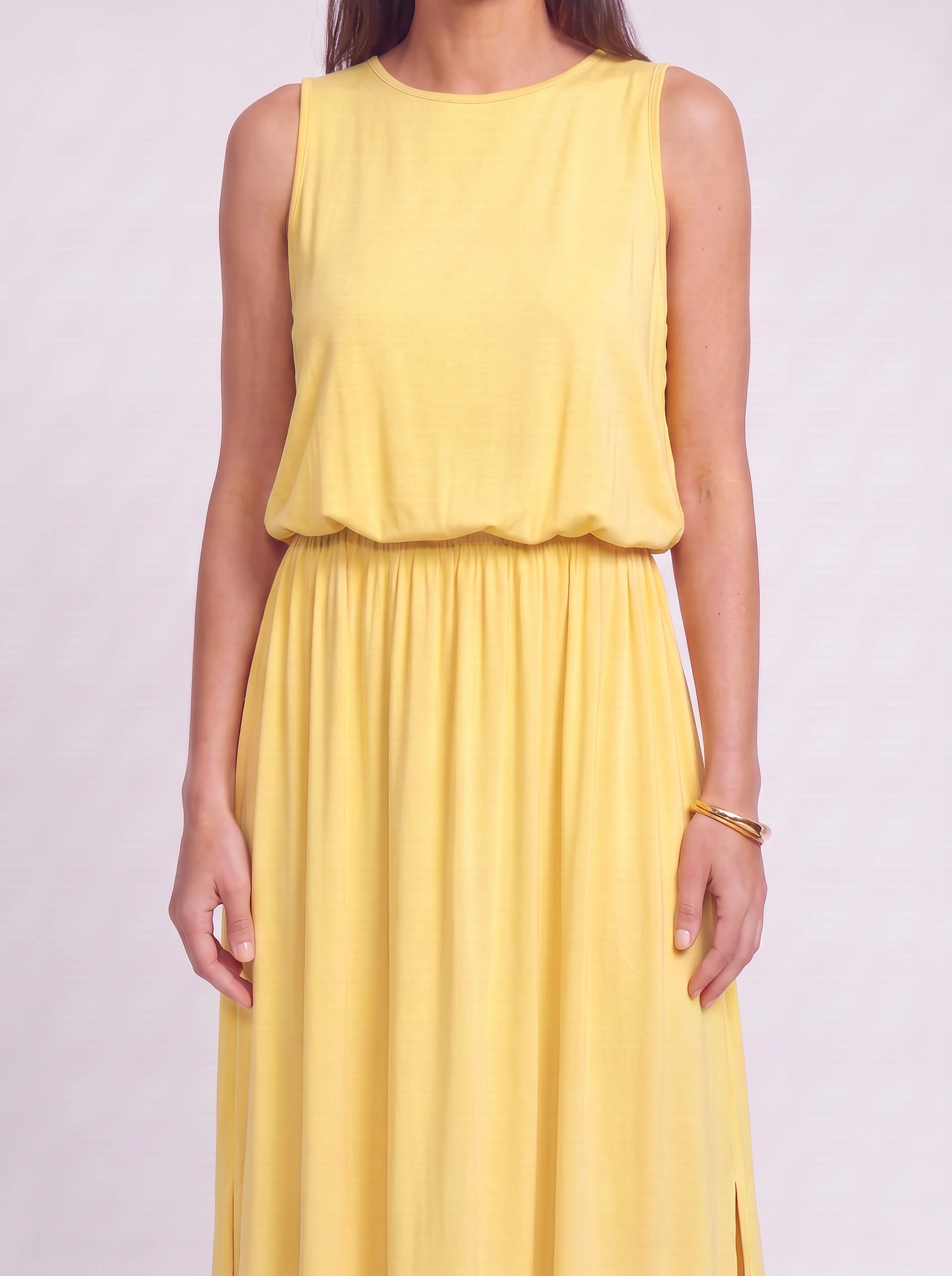 Solrise Sleeveless Blouson Maxi Dress – Casual Maxi Dresses Women Sundresses Side Slit Elastic Waist