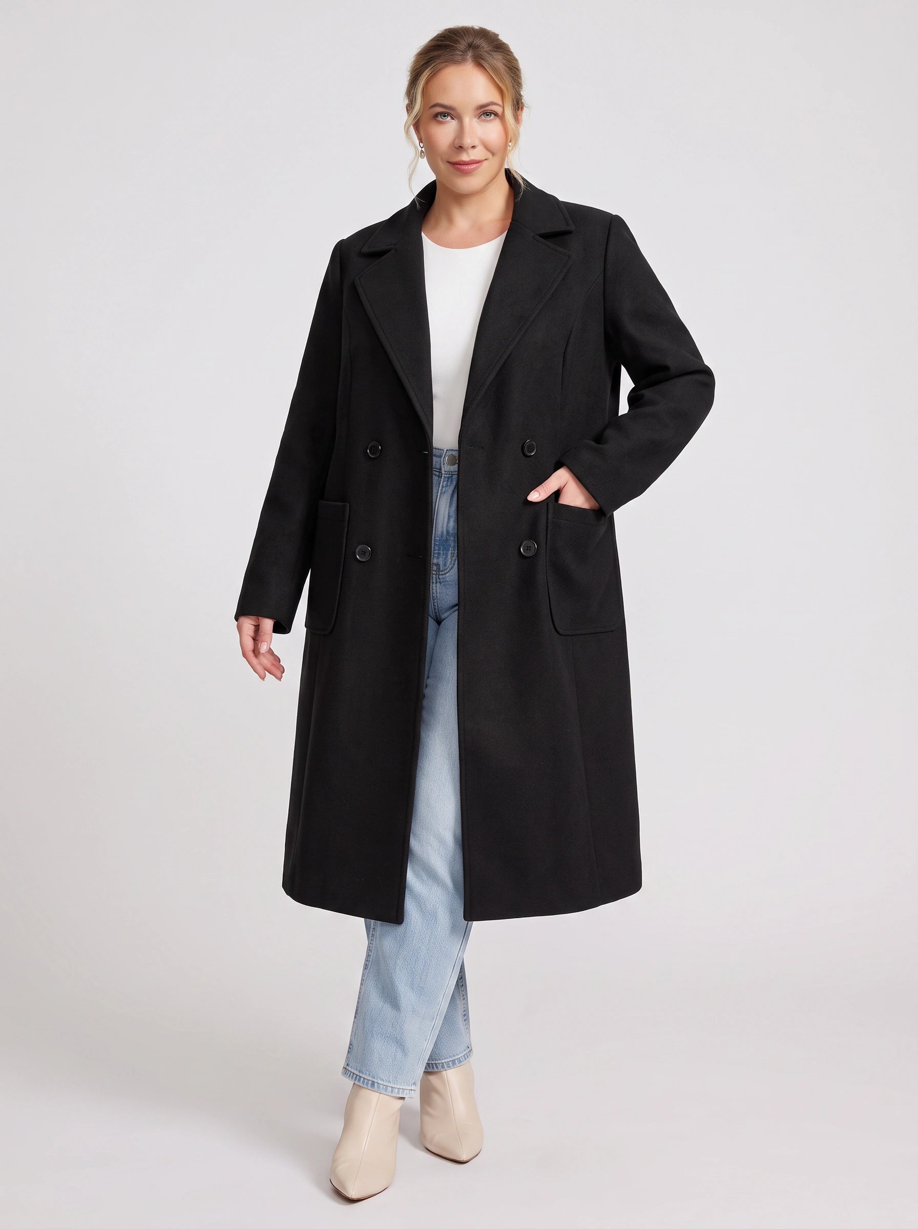 Norwick Double-Breasted Longline Blazer – Women Winter Tailored Office Business Casual Structured Coat Jacket
