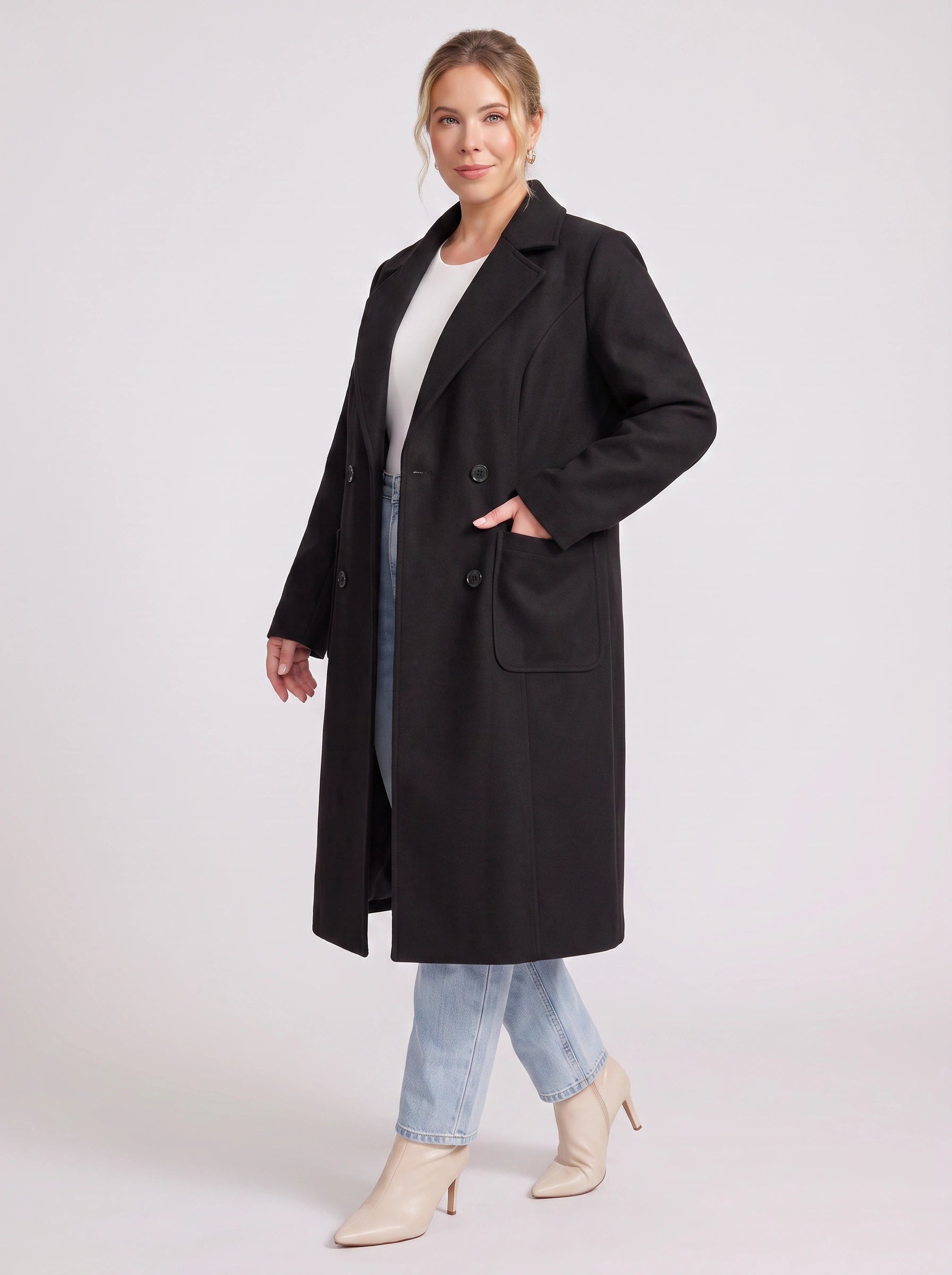 Norwick Double-Breasted Longline Blazer – Women Winter Tailored Office Business Casual Structured Coat Jacket