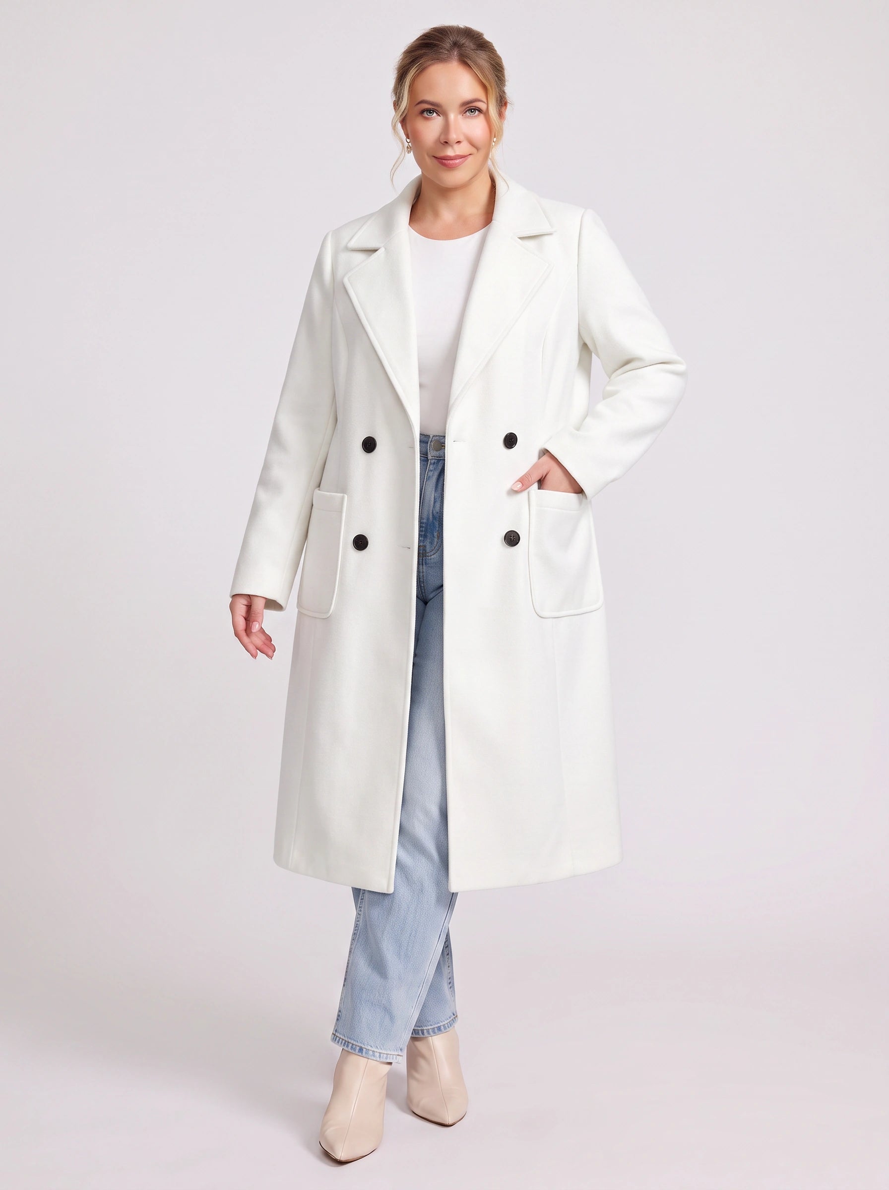 Norwick Double-Breasted Longline Blazer – Women Winter Tailored Office Business Casual Structured Coat Jacket