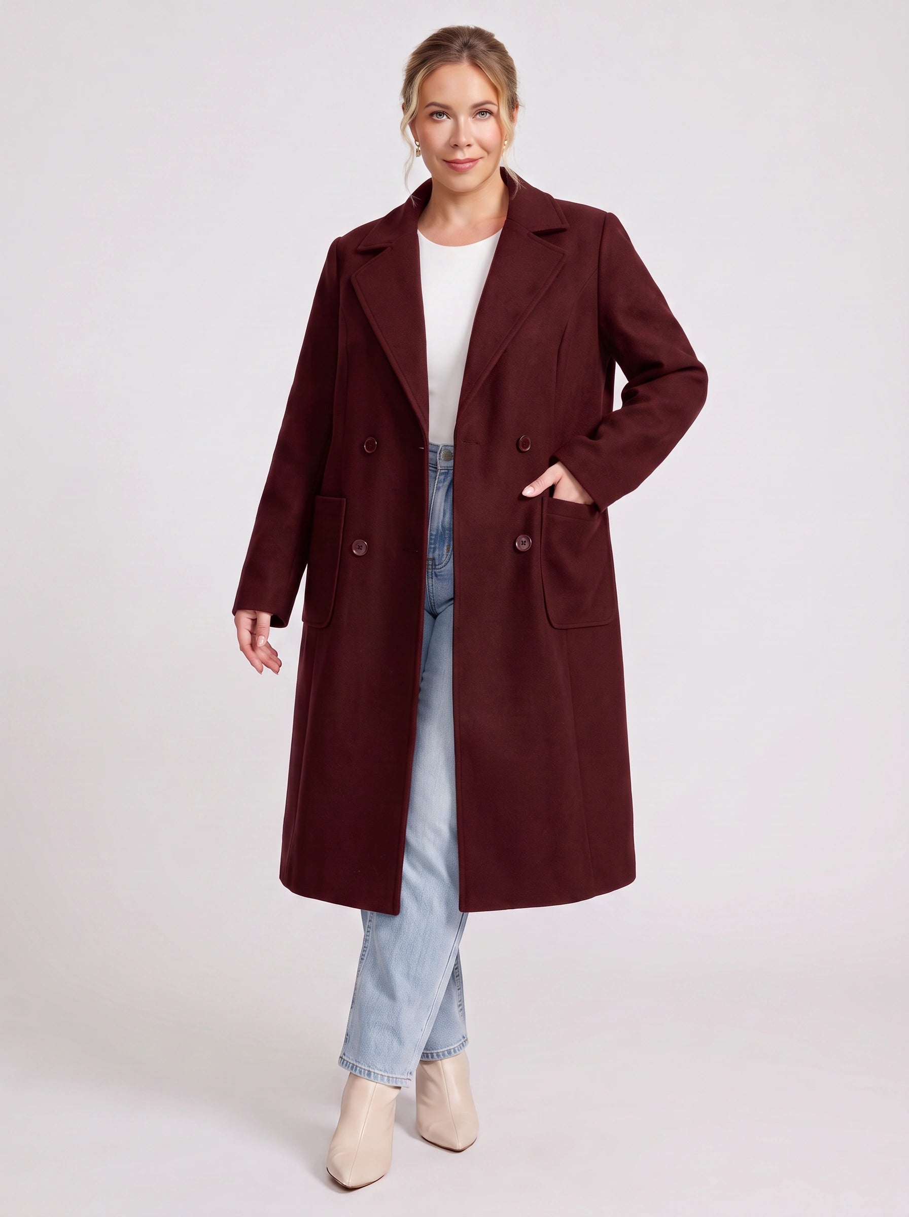 Norwick Double-Breasted Longline Blazer – Women Winter Tailored Office Business Casual Structured Coat Jacket