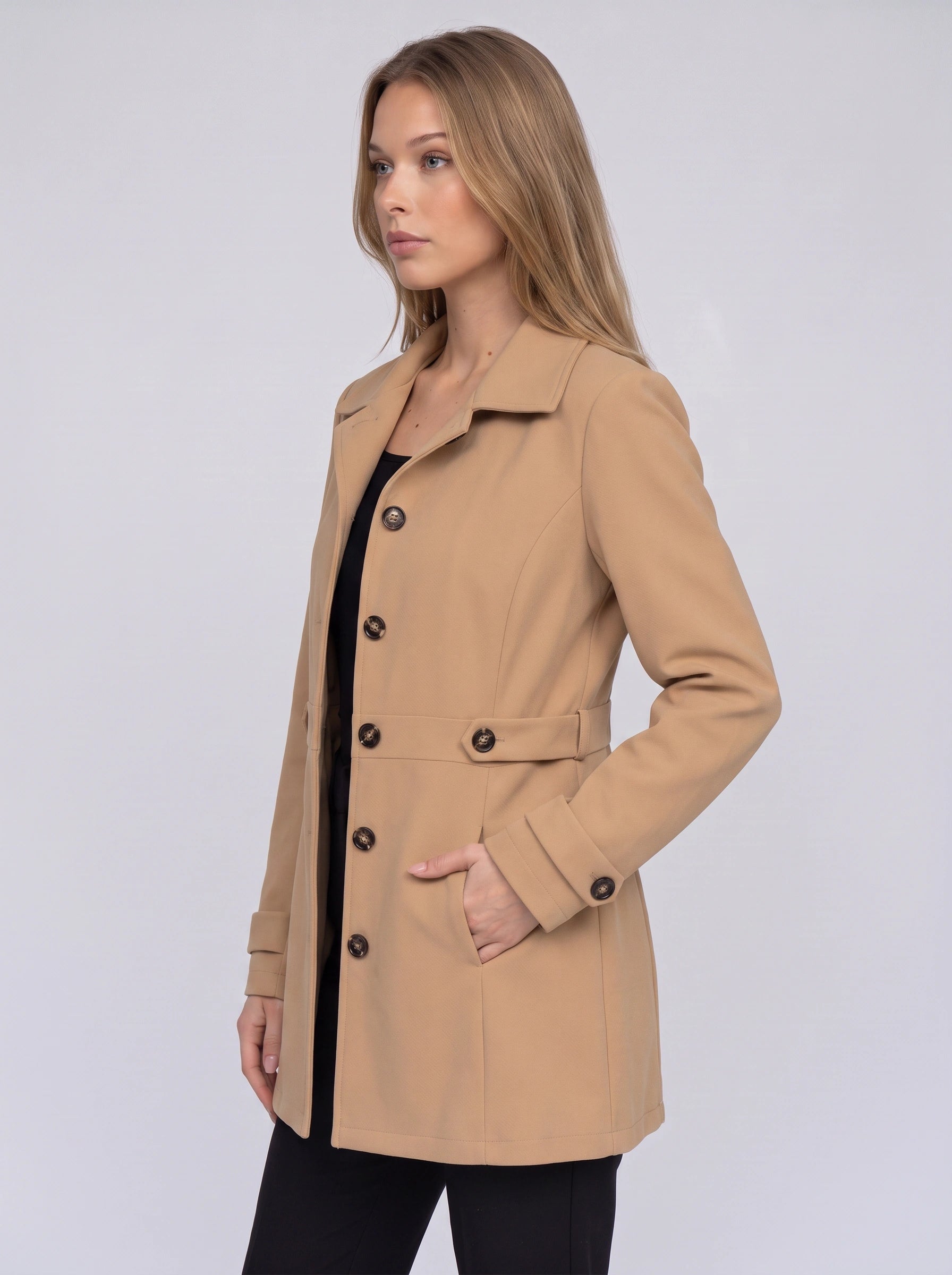 Bronté Fitted Longline Blazer – Double Breasted Trench Coat Women Winter Office Tailored Gold Button Jacket