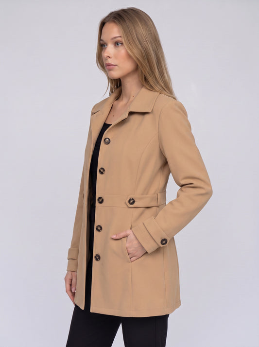 Bronté Fitted Longline Blazer – Double Breasted Trench Coat Women Winter Office Tailored Gold Button Jacket