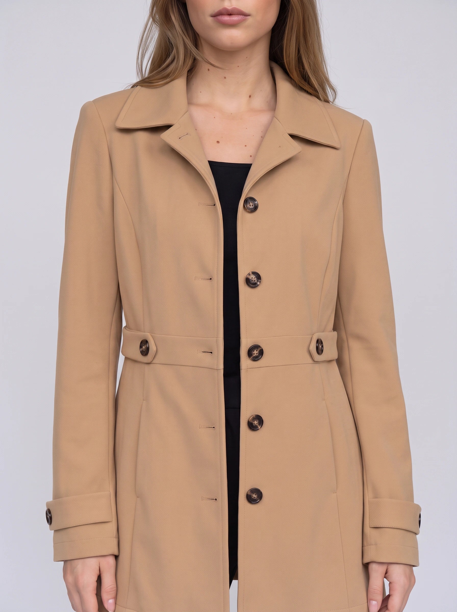 Bronté Fitted Longline Blazer – Double Breasted Trench Coat Women Winter Office Tailored Gold Button Jacket