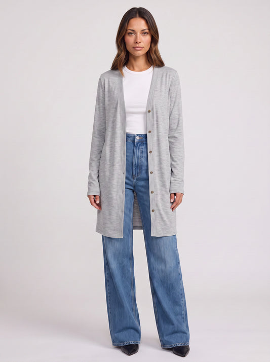 Grayne Longline Button Cardigan – Women Business Casual Attire Ladies Corporate Casual Open Front Longline Cardigan