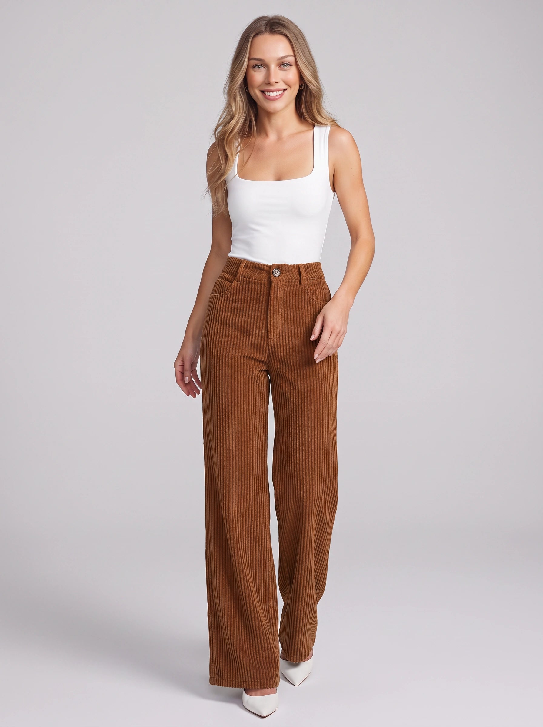 Cordetto High-Waist Wide-Leg Trousers – Palazzo Pants Women Retro Office Casual Ladies Wide Leg Pants