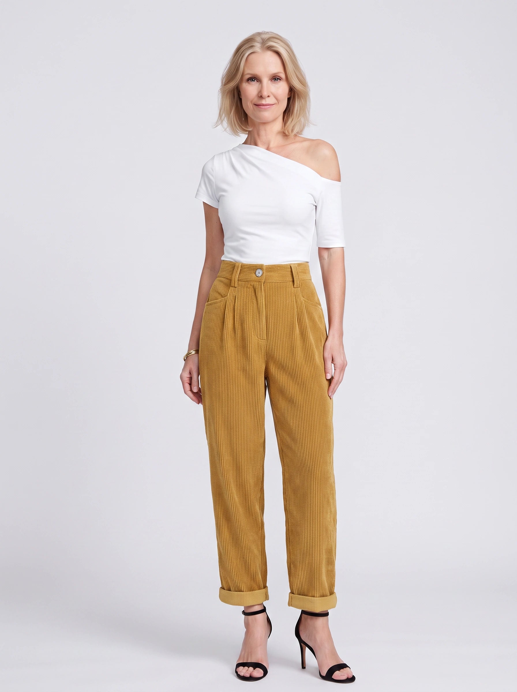 Cordara High-Waist Wide Leg Pants – Corduroy Trousers Women Casual Palazzo Pants Capri Summer Retro