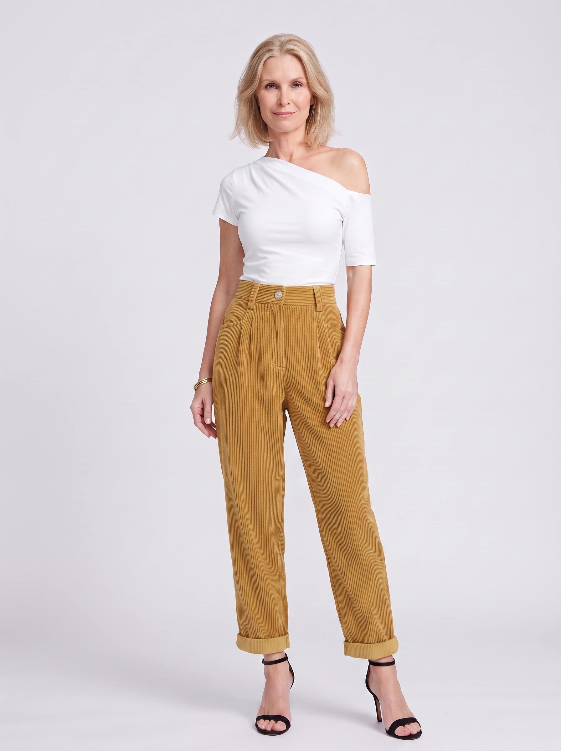 Cordara High-Waist Wide Leg Pants – Corduroy Trousers Women Casual Palazzo Pants Capri Summer Retro