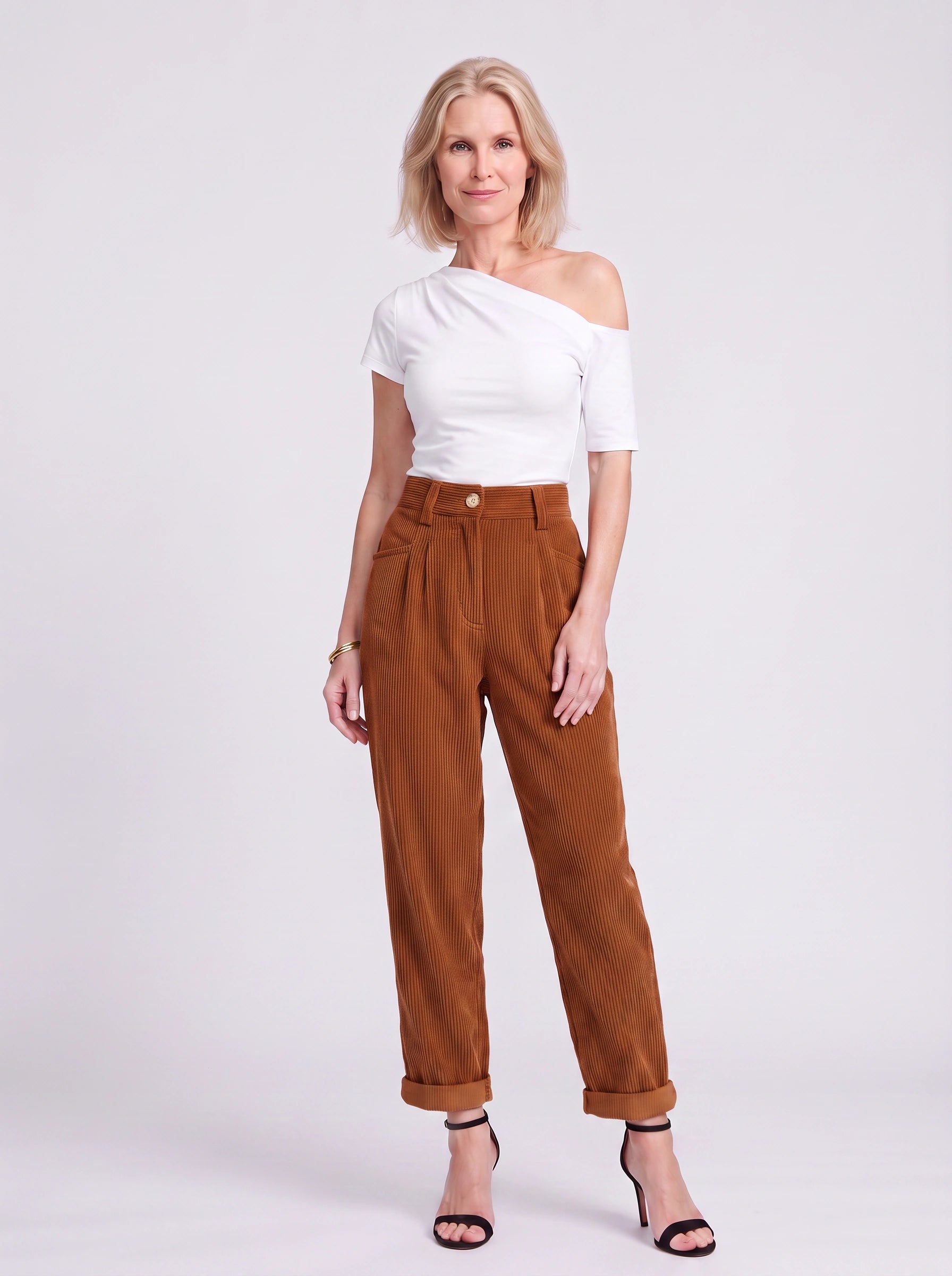 Cordara High-Waist Wide Leg Pants – Corduroy Trousers Women Casual Palazzo Pants Capri Summer Retro