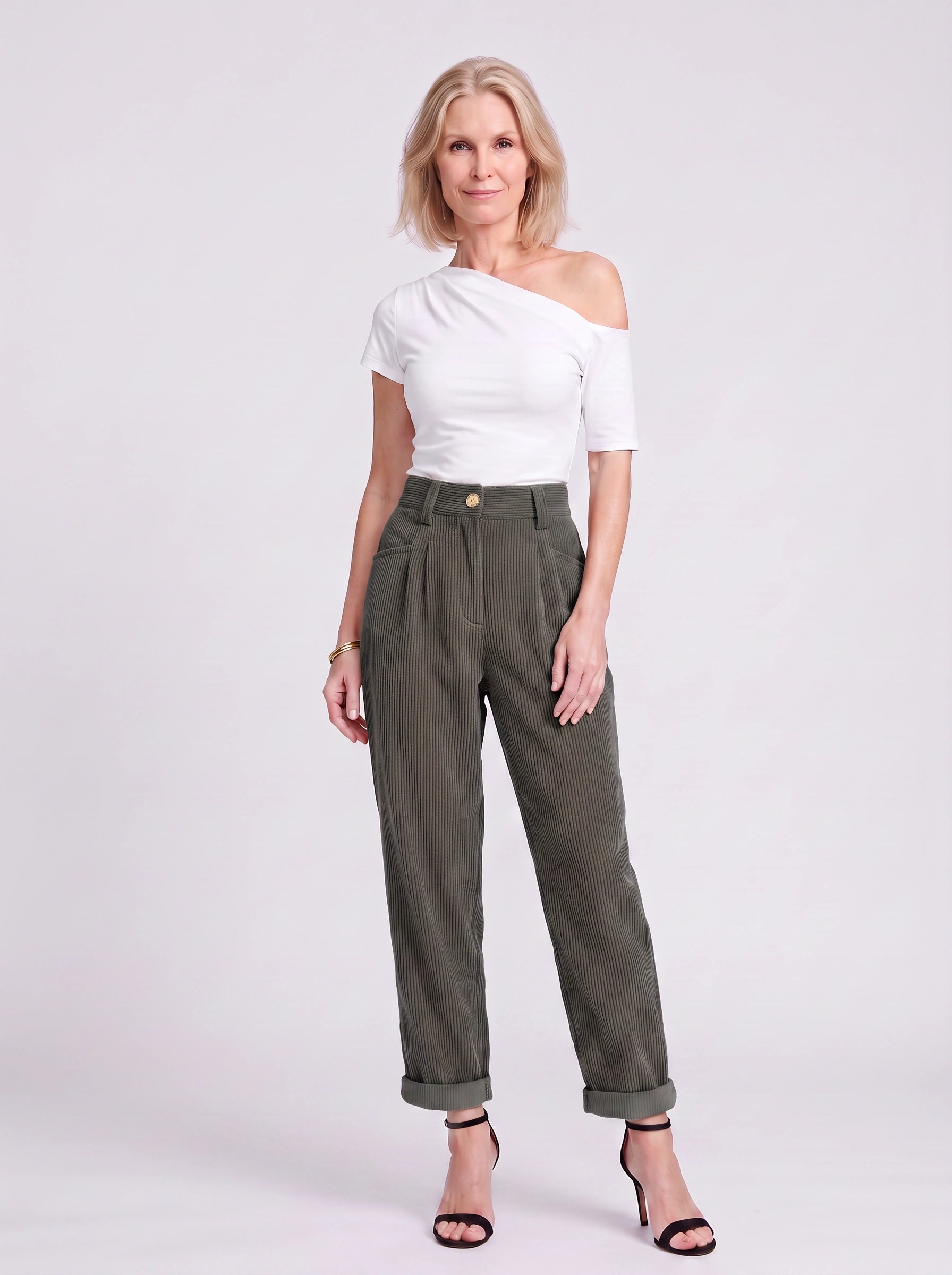 Cordara High-Waist Wide Leg Pants – Corduroy Trousers Women Casual Palazzo Pants Capri Summer Retro