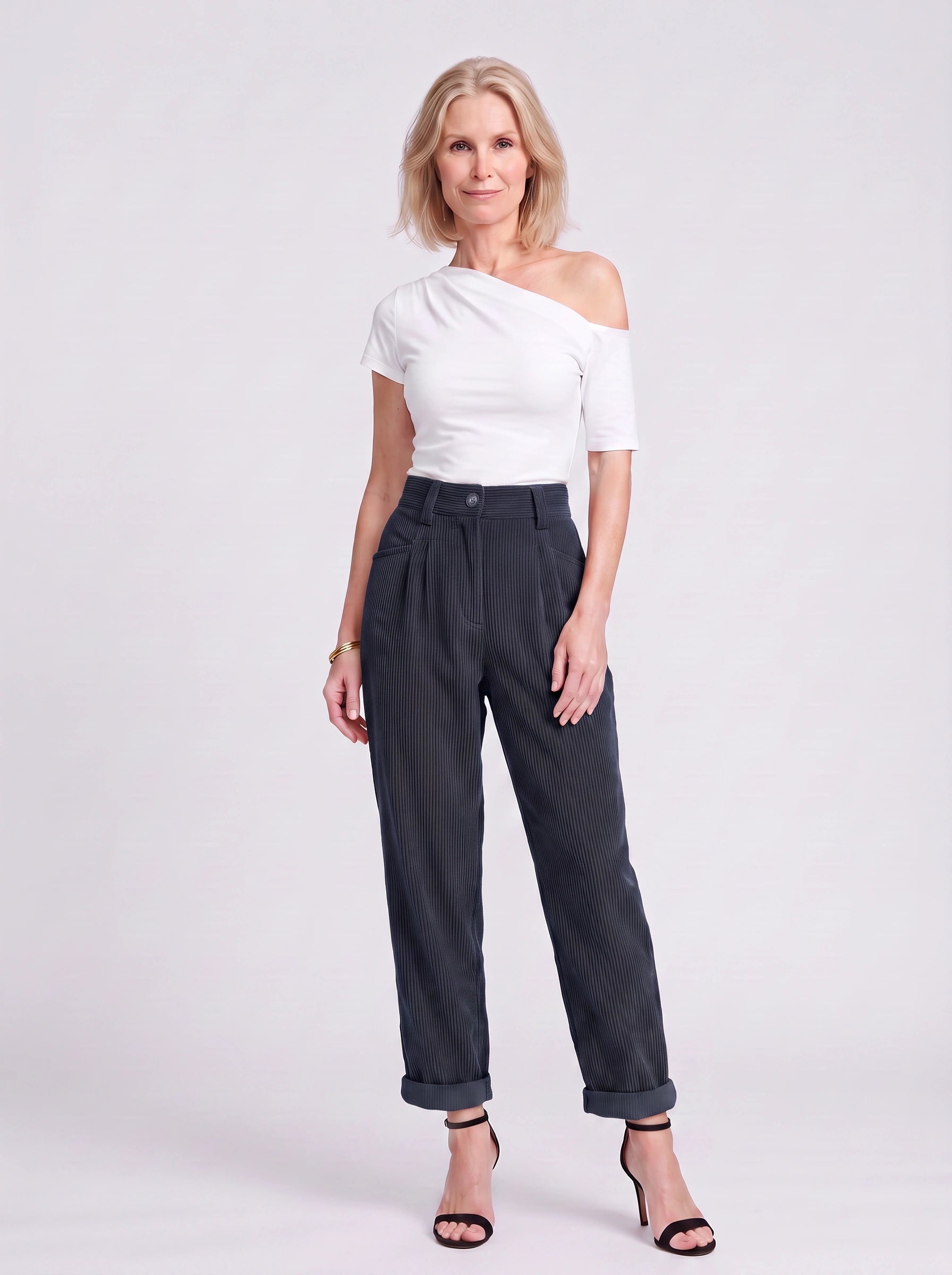 Cordara High-Waist Wide Leg Pants – Corduroy Trousers Women Casual Palazzo Pants Capri Summer Retro