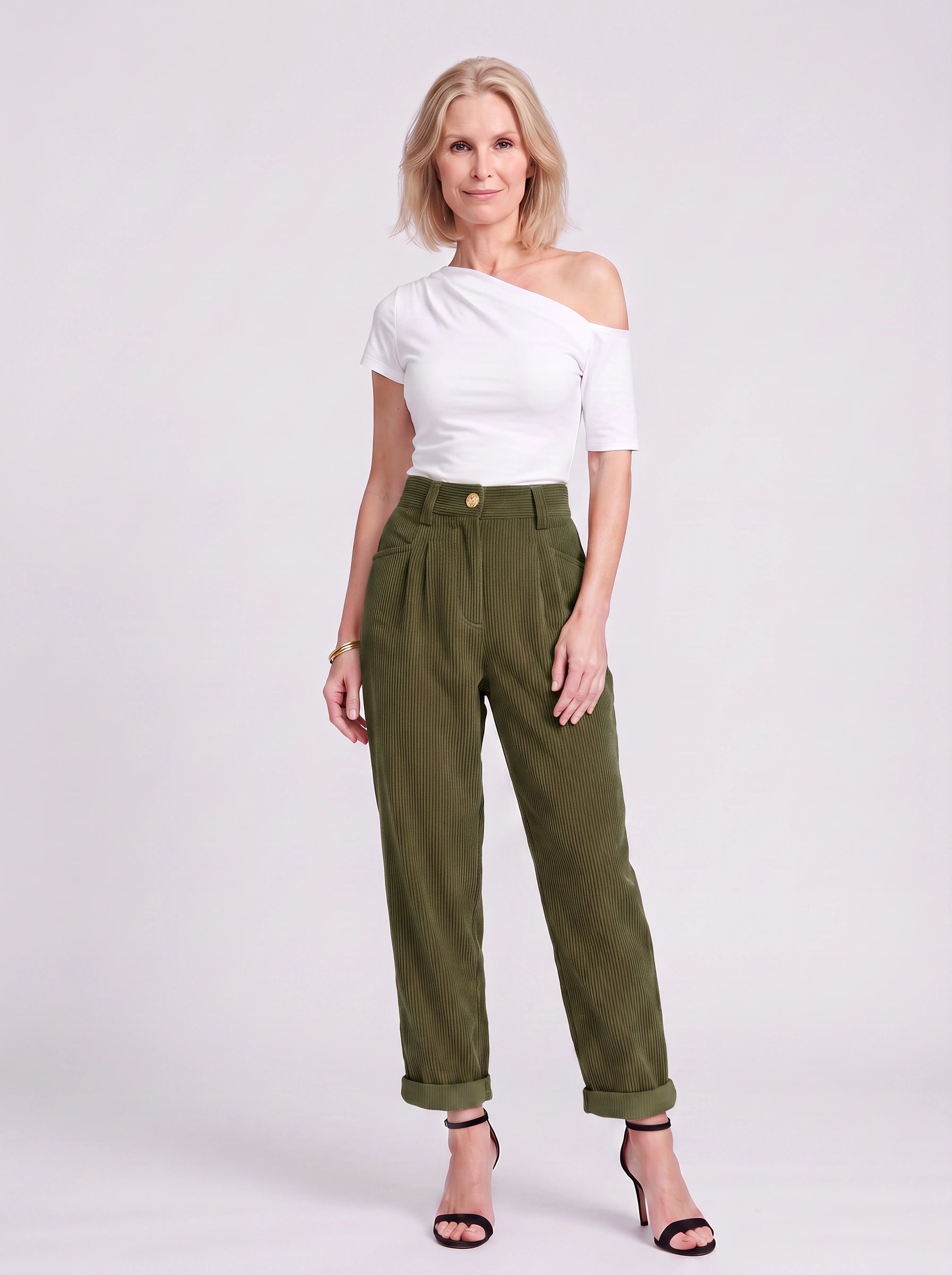 Cordara High-Waist Wide Leg Pants – Corduroy Trousers Women Casual Palazzo Pants Capri Summer Retro