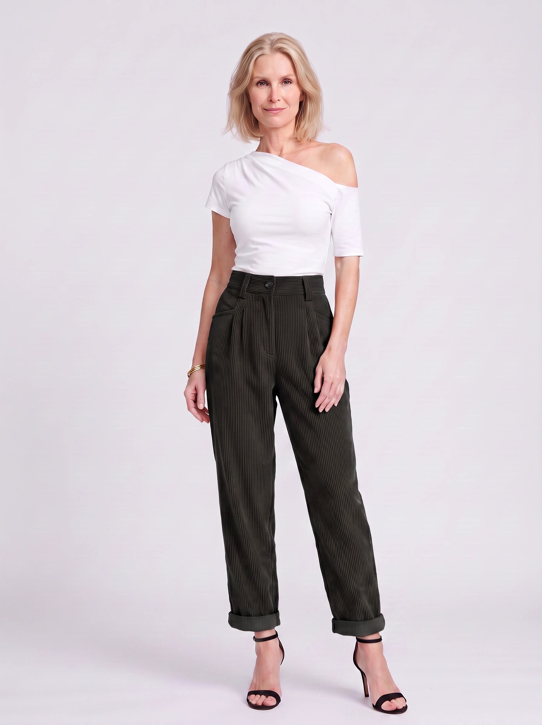 Cordara High-Waist Wide Leg Pants – Corduroy Trousers Women Casual Palazzo Pants Capri Summer Retro