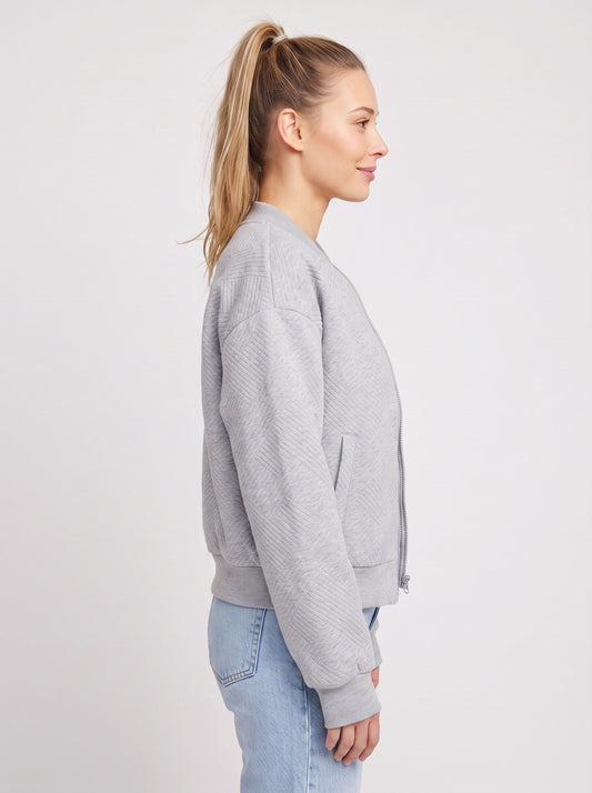 Quiltra Diamond Quilted Bomber Jacket – Women Casual Everyday Athleisure Relaxed Zip Front Jacket