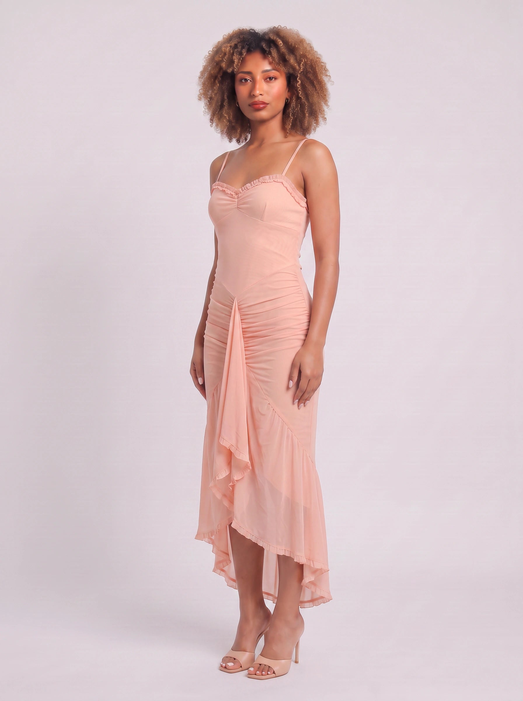 Robe midi à volants et appliqué floral Petique – Robe midi d’été pour femme, cocktail, cérémonie, invitée de mariage