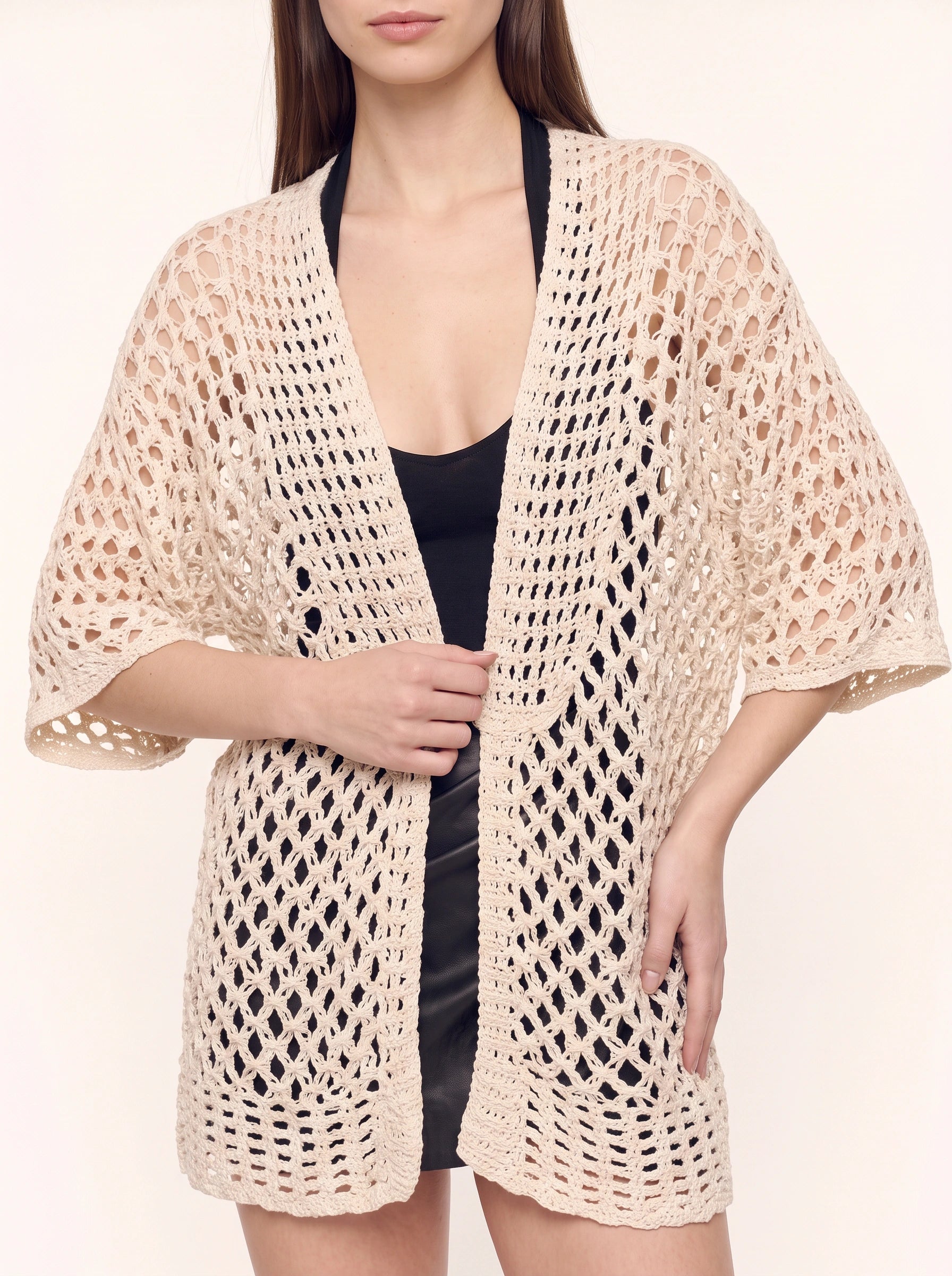 Crochet Open Kimono – Crochet Kimono Women Short Sleeve Beach Cover Up Summer Cardigan