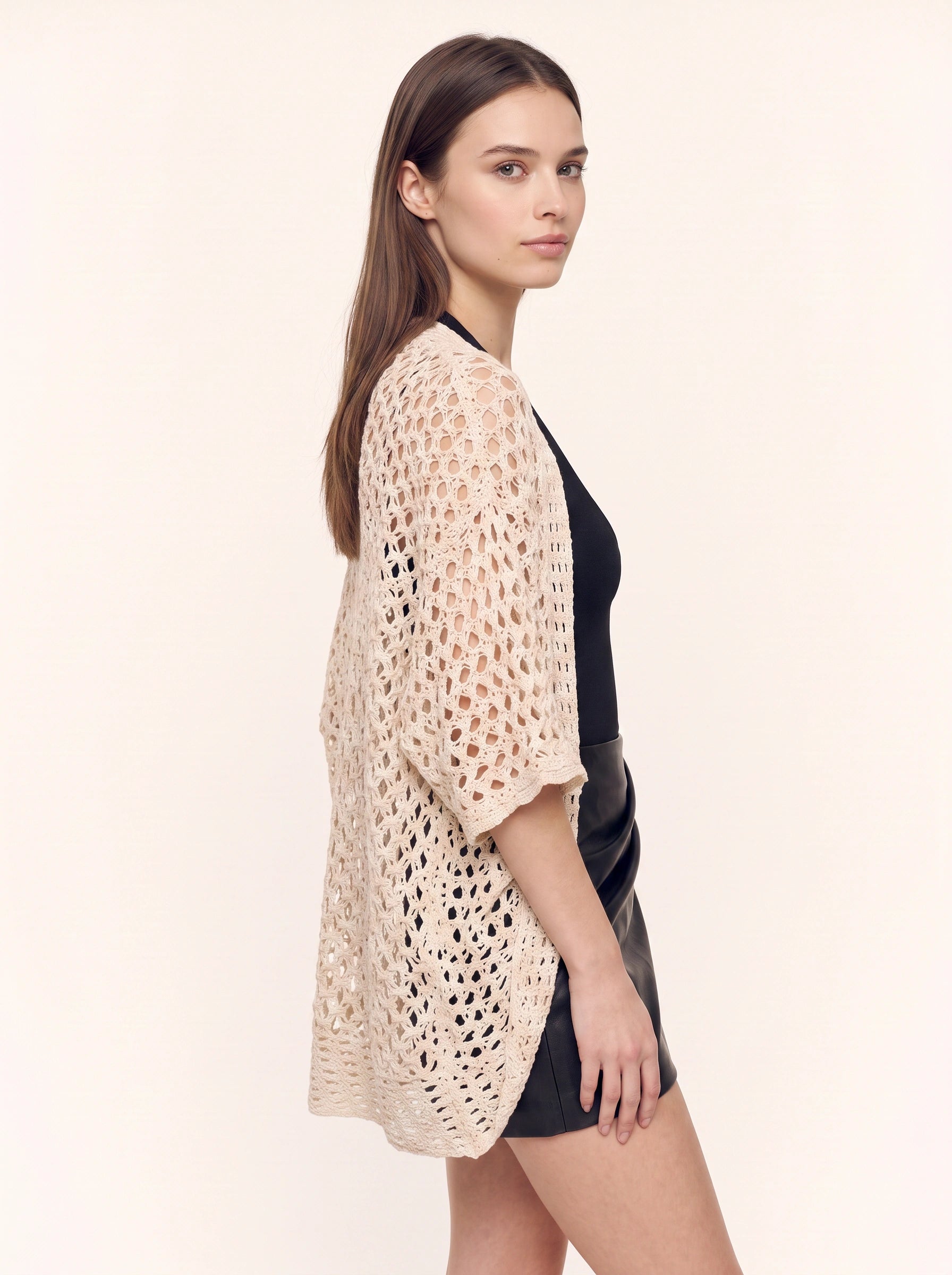 Crochet Open Kimono – Crochet Kimono Women Short Sleeve Beach Cover Up Summer Cardigan