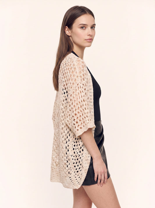 Crochet Open Kimono – Crochet Kimono Women Short Sleeve Beach Cover Up Summer Cardigan