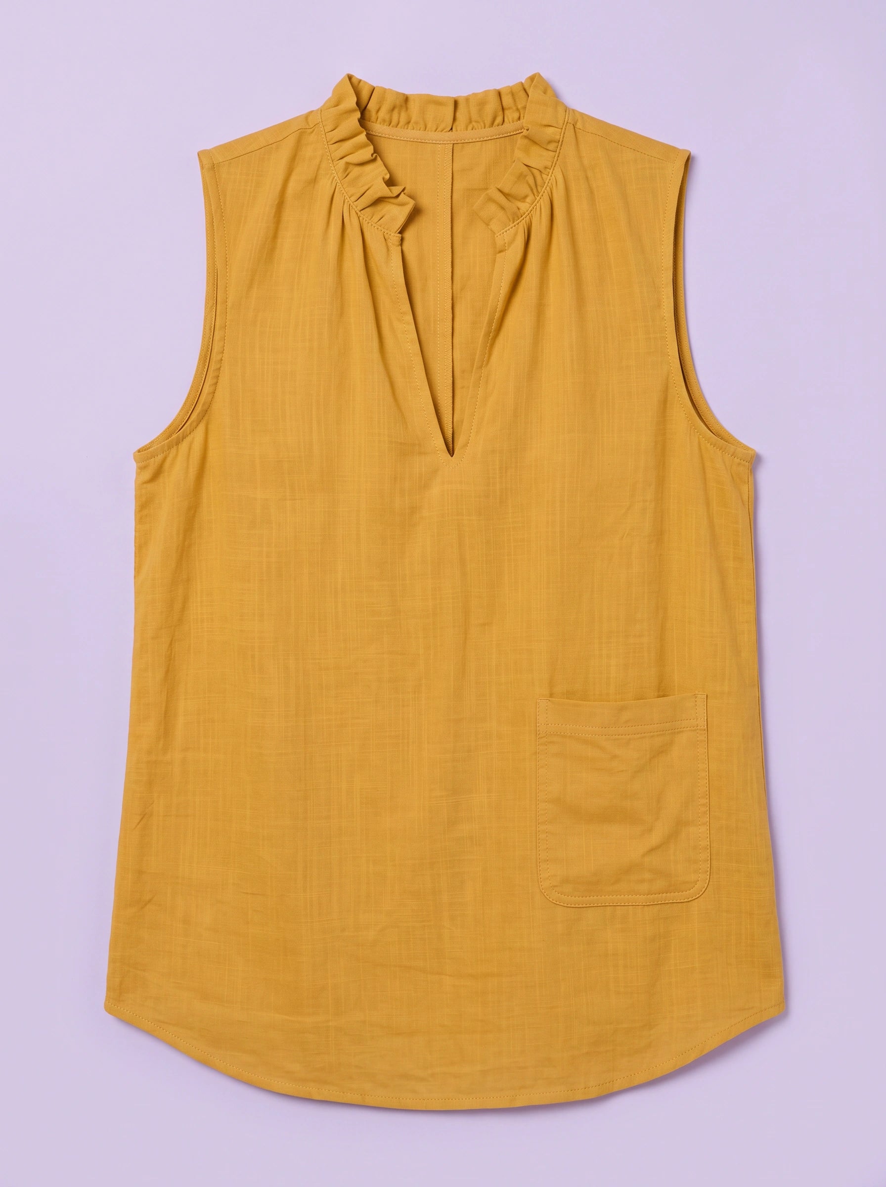 Solenne Ruffle Collar Sleeveless Top – Linen V-Neck Women Summer Casual Blouse Tank Tunic