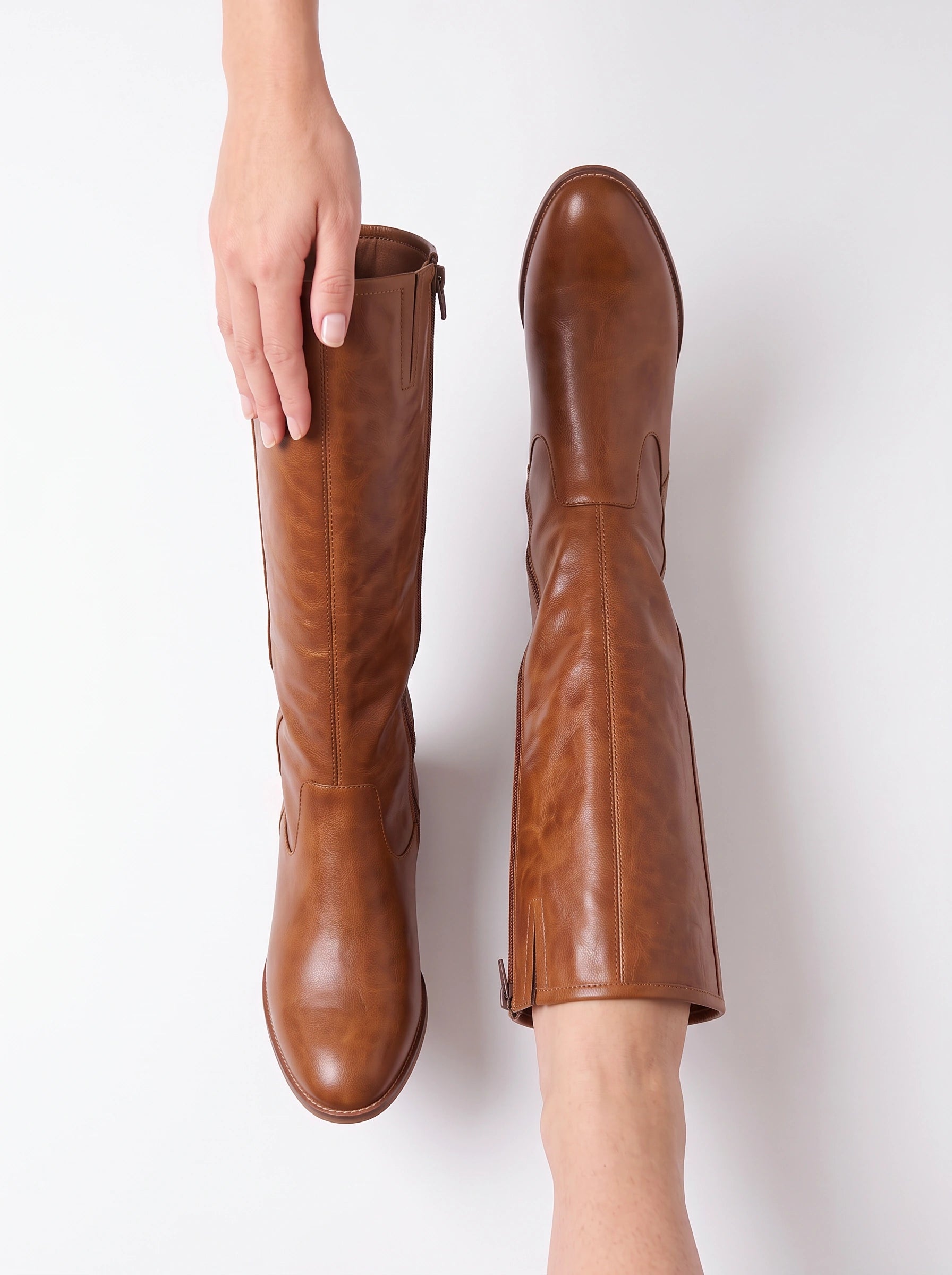 Calvaro Knee High Riding Boots – Women Side Zip Flat Leather Western Boots Ladies Equestrian